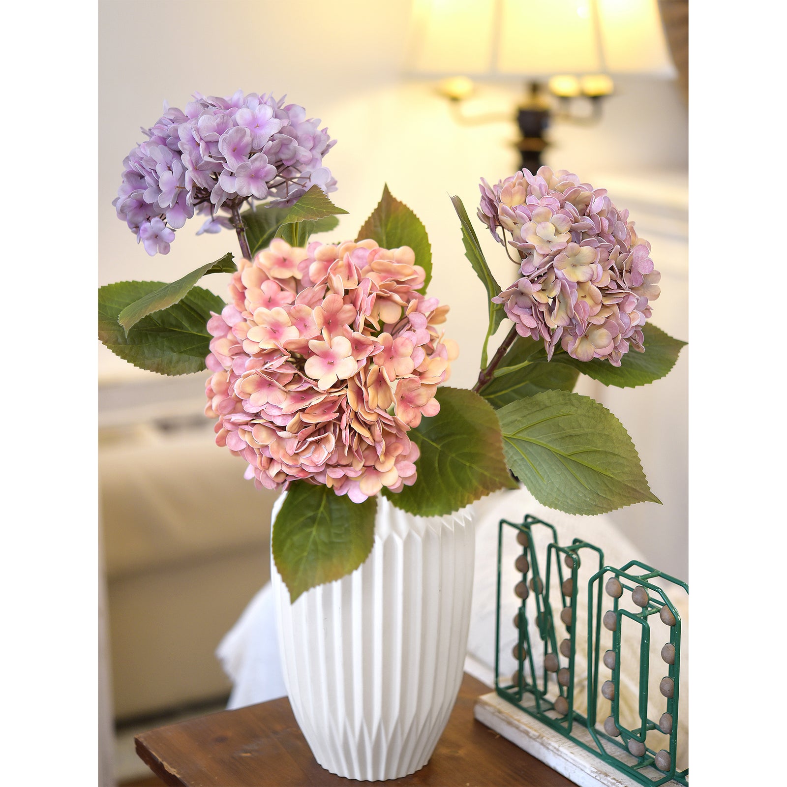 Blush Sunset pink Real Touch hydrangea stems, set of 2, product view 6.