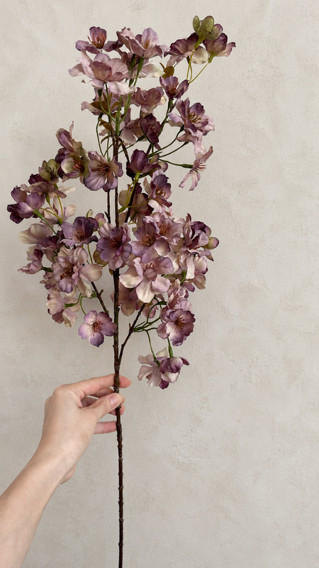 Dusty mauve artificial cherry blossom branch, 31.5 inch full length
