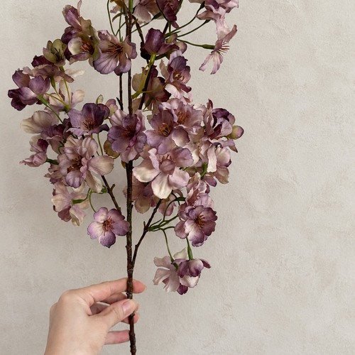 Dusty mauve artificial cherry blossom branch, 31.5 inch full length
