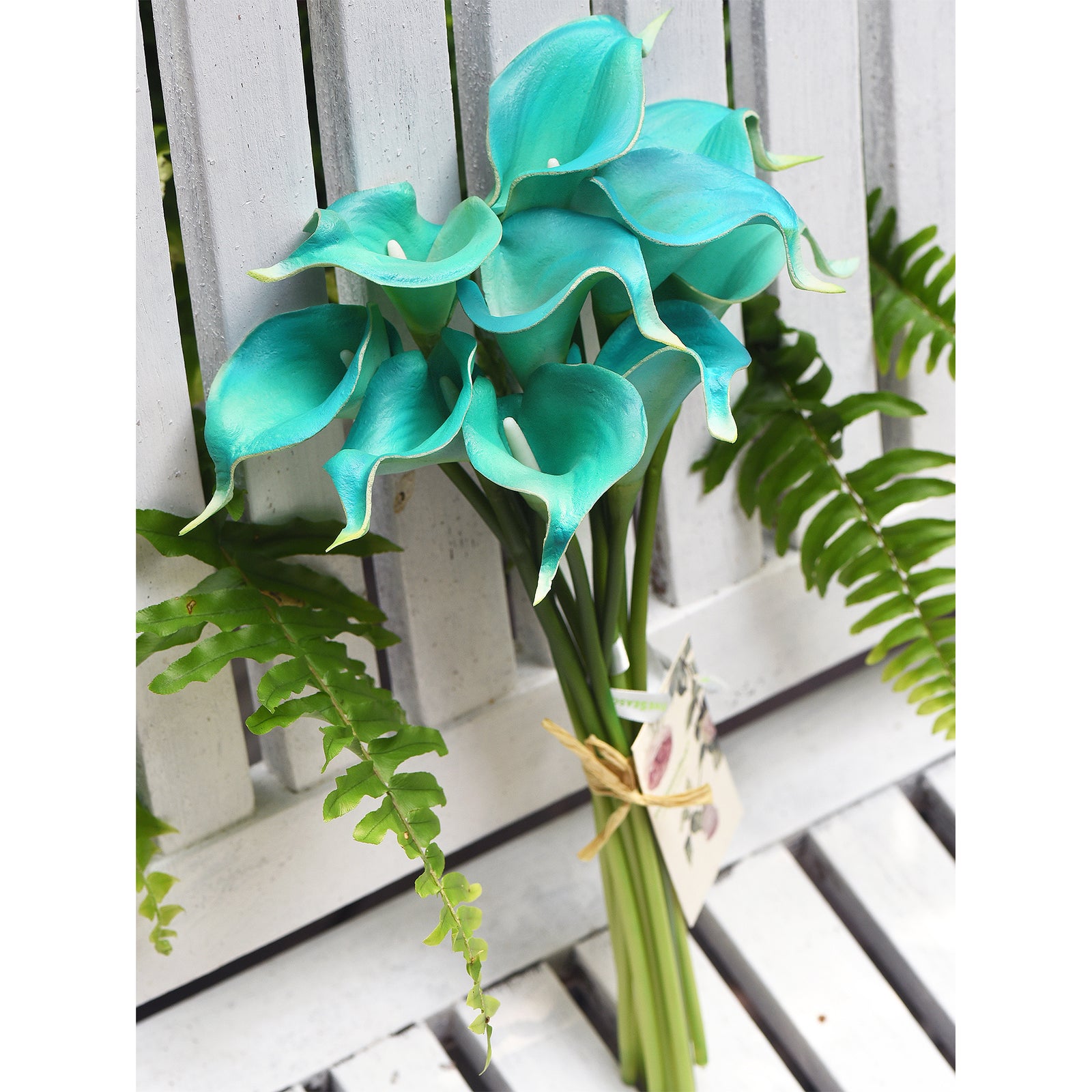 Aqua Blue Real Touch Calla Lily Stems, Set of 10