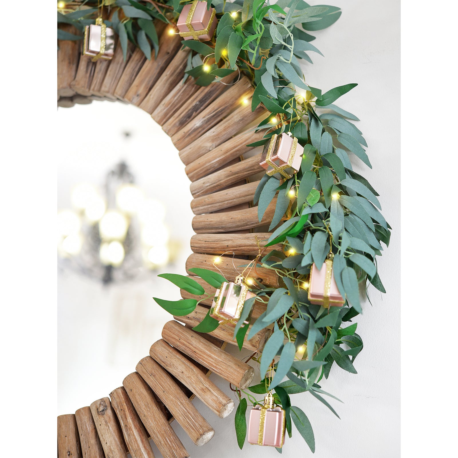 Lighted Willow Leaf Artificial Garlands with Gift Ornaments and Remote