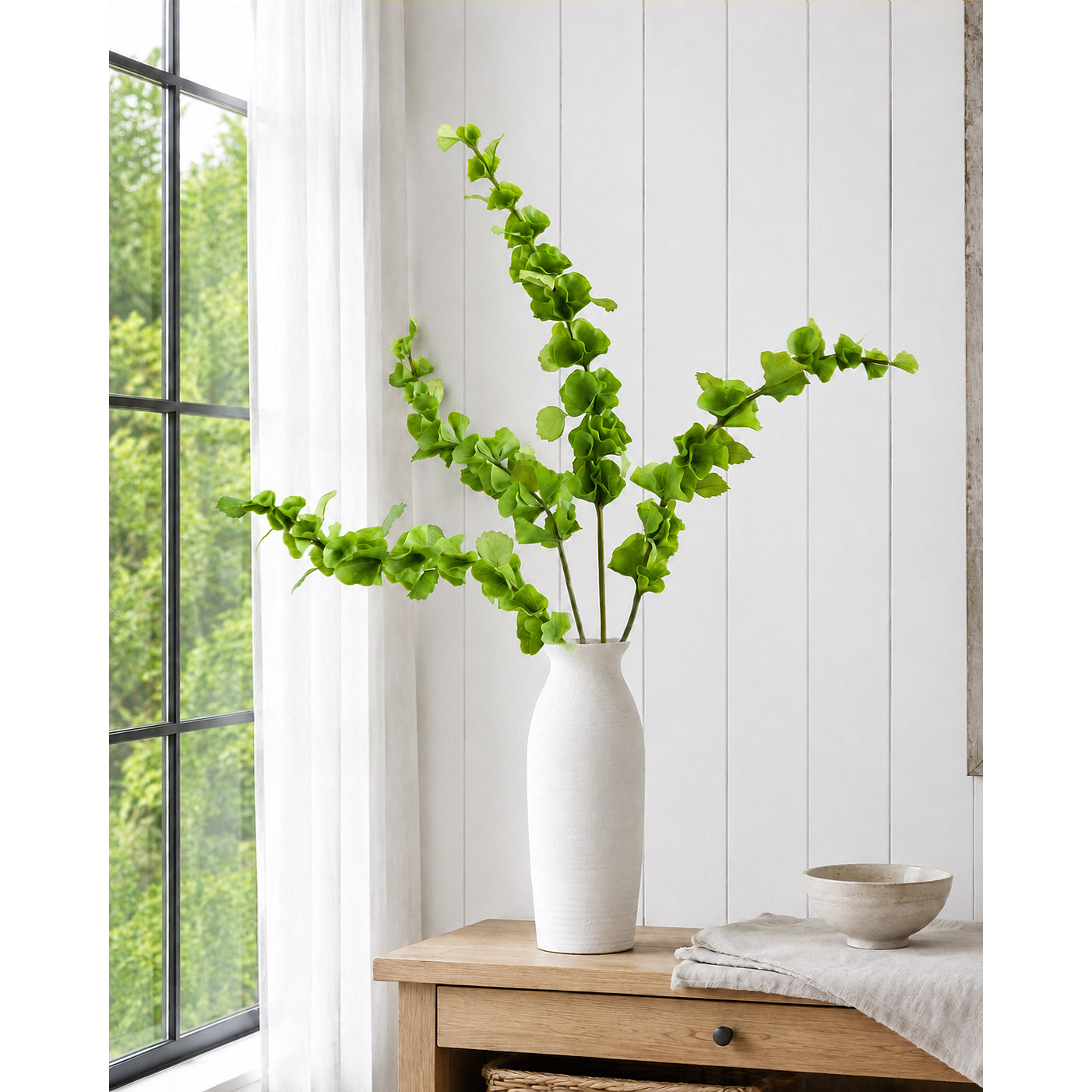 Two green artificial Bells of Ireland stems, set of 2.
