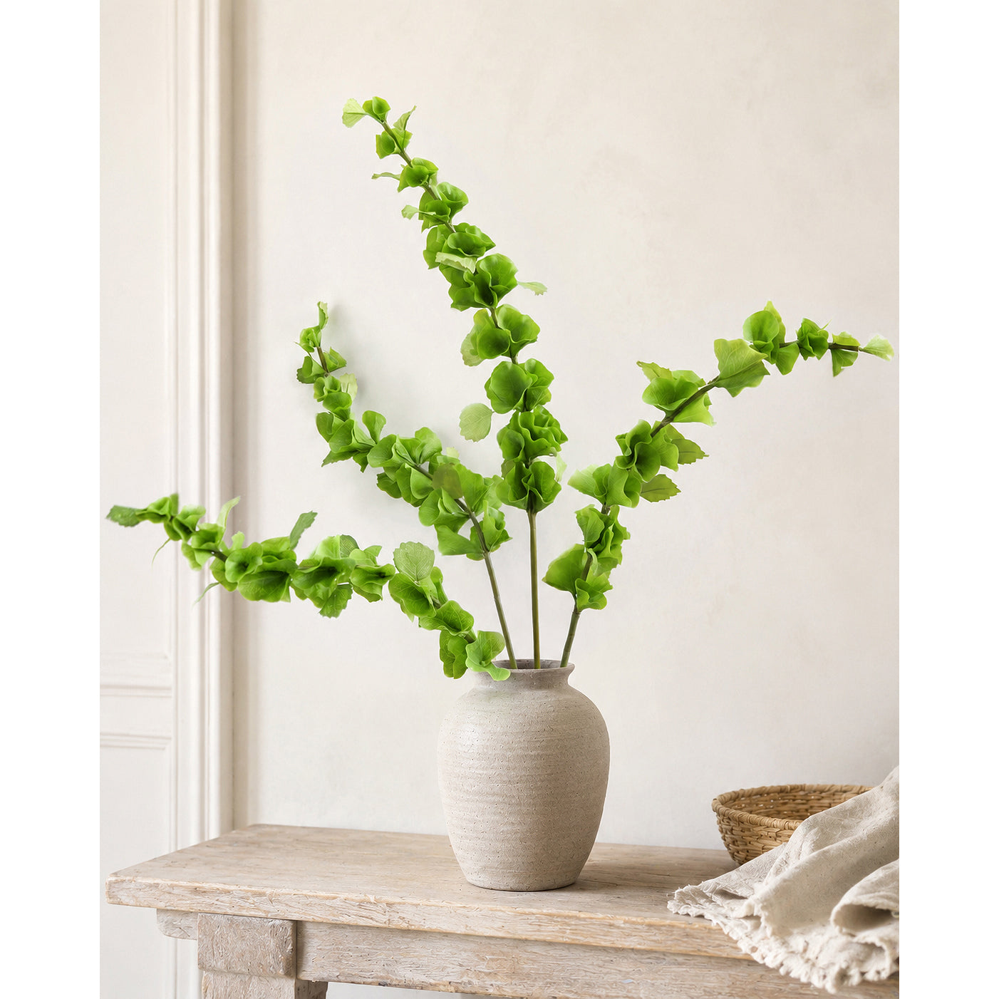 Green artificial Bells of Ireland flowers, full product view.