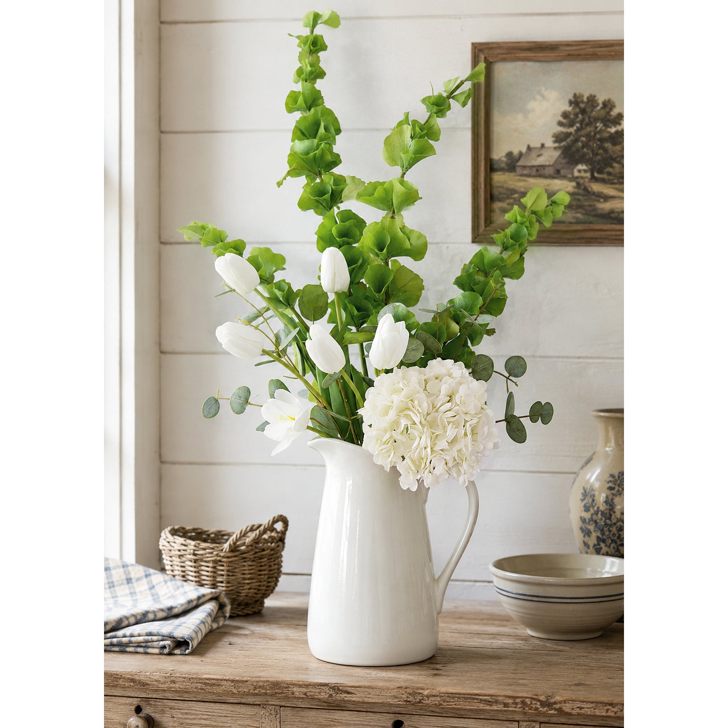 Tall green artificial Bells of Ireland stems, alternate view.