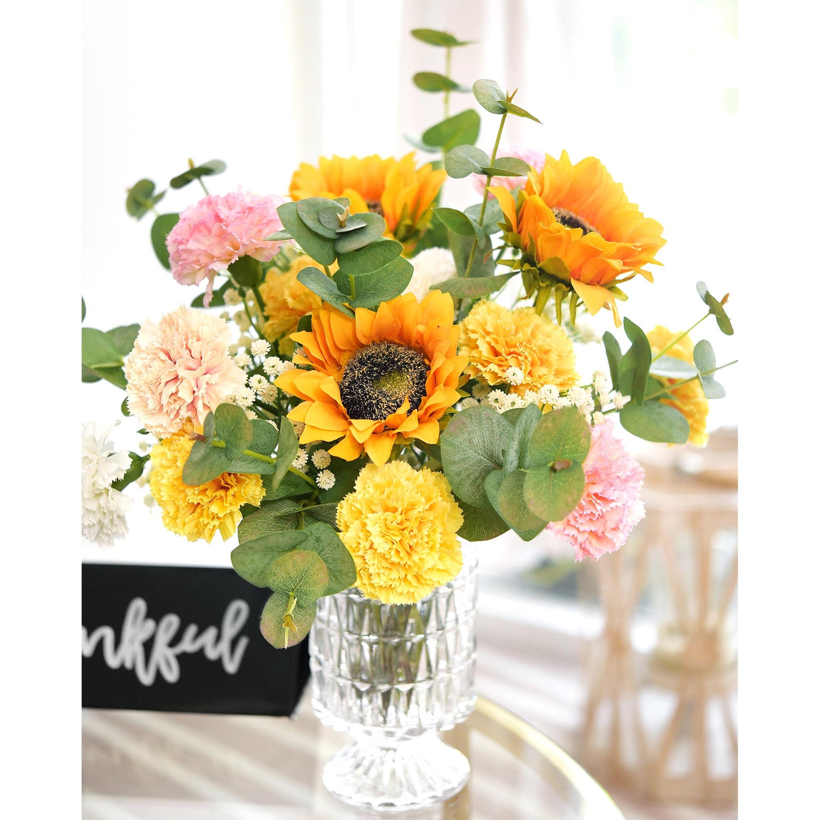 Champagne Gold Glow Faux Carnation Flowers – 1 ft (29 cm) Tall, Realistic Silk Floral Decor for Weddings, Events, and Home Arrangements