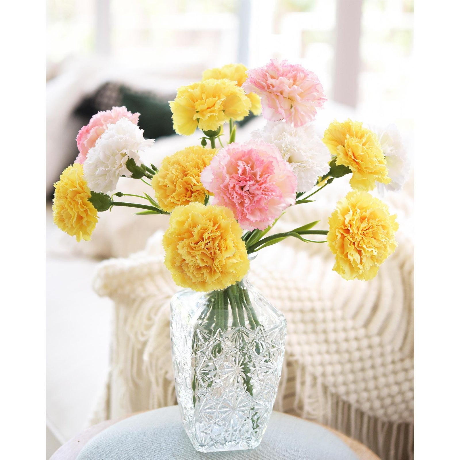 Champagne Gold Glow Faux Carnation Flowers – 1 ft (29 cm) Tall, Realistic Silk Floral Decor for Weddings, Events, and Home Arrangements