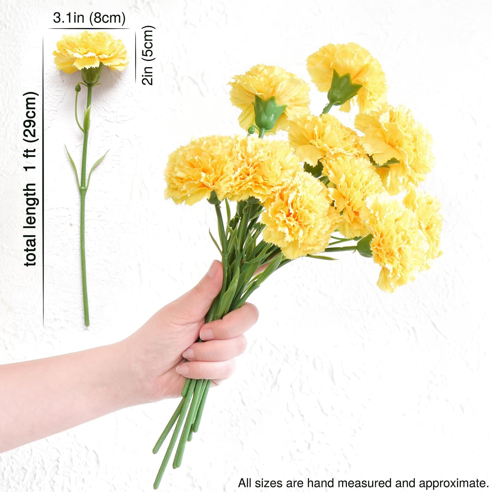 Champagne Gold Glow Faux Carnation Flowers – 1 ft (29 cm) Tall, Realistic Silk Floral Decor for Weddings, Events, and Home Arrangements