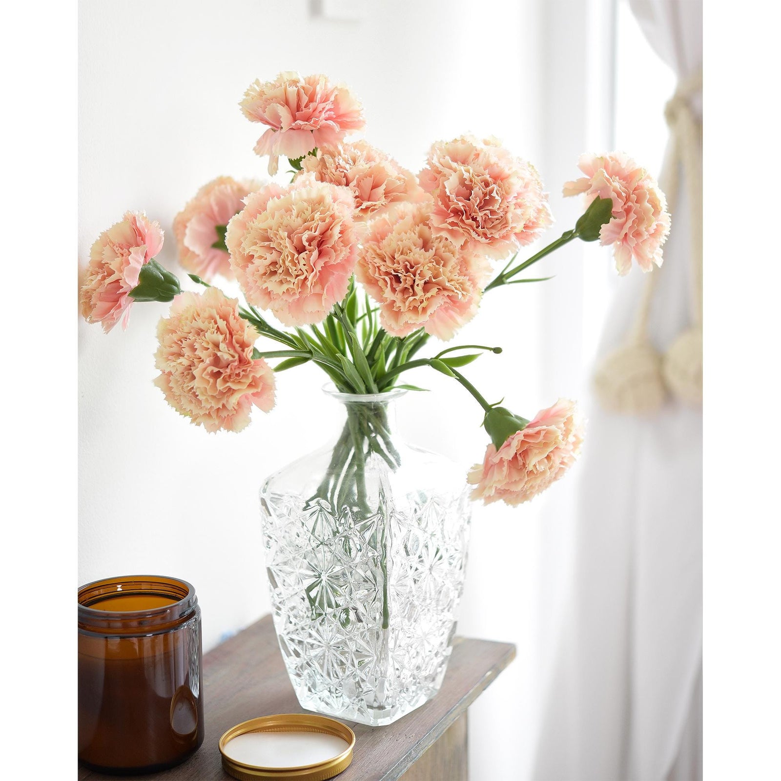 Pink Cream Blush Faux Carnation Flowers – 1 ft (29 cm) Tall, Realistic Silk Floral Decor for Weddings, Events, and Home Arrangements