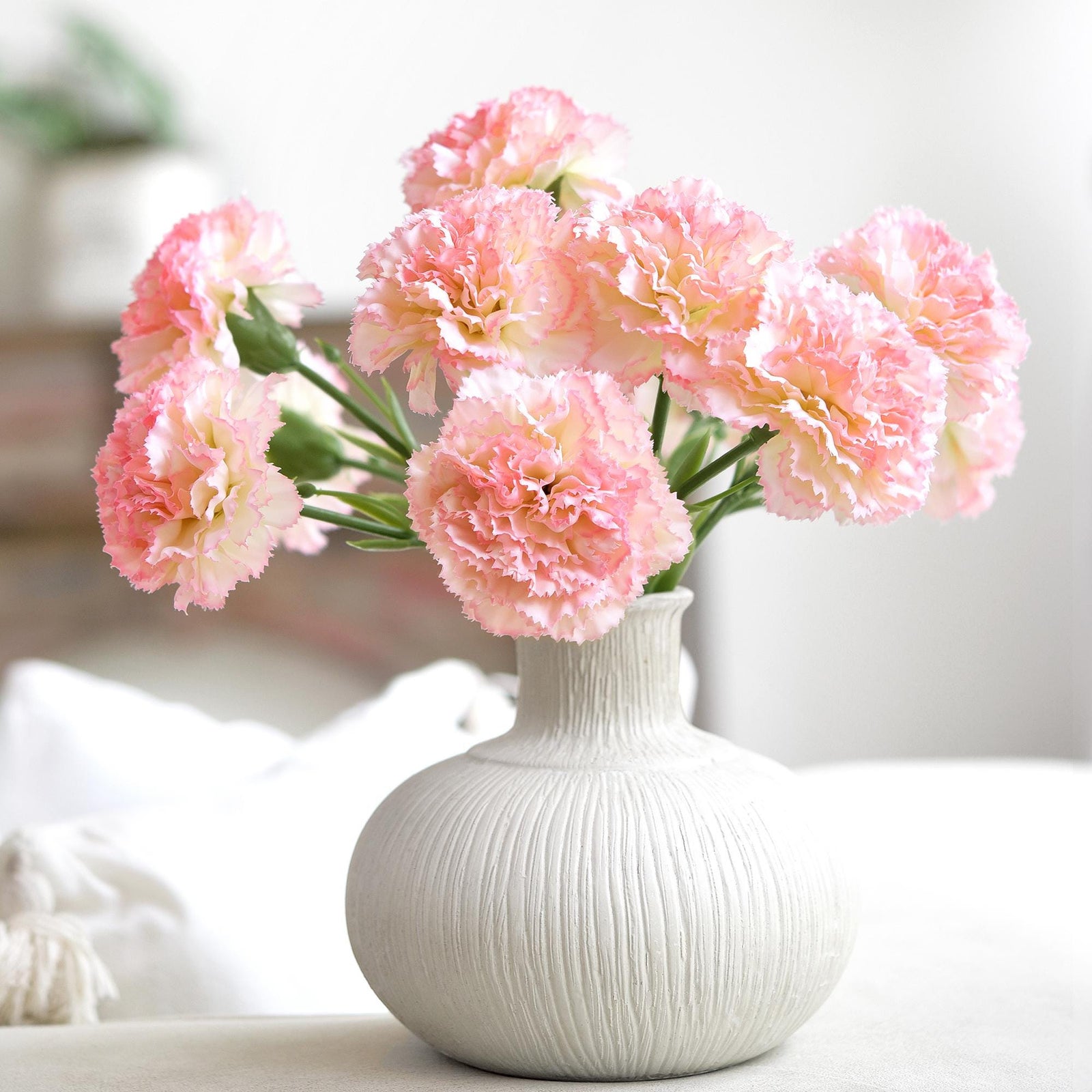 Dusky Pink Blossom Faux Carnation Flowers – 1 ft (29 cm) Tall, Realistic Silk Floral Decor for Weddings, Events, and Home Arrangements