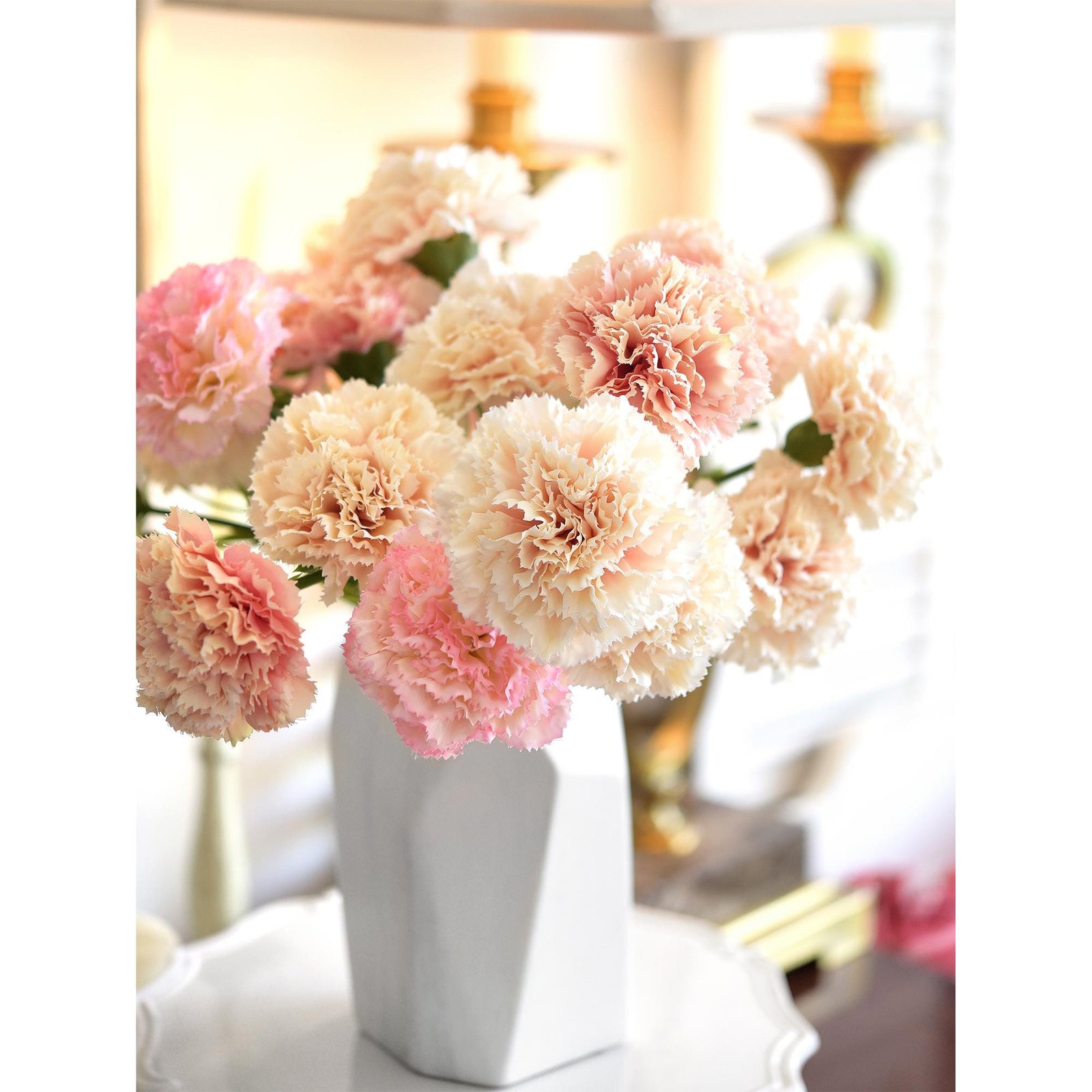 Peach Puff Faux Carnation Flowers – 1 ft (29 cm) Tall, Realistic Silk Floral Decor for Weddings, Events, and Home Arrangement