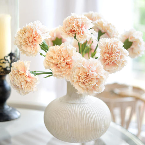 Peach Puff Faux Carnation Flowers – 1 ft (29 cm) Tall, Realistic Silk Floral Decor for Weddings, Events, and Home Arrangement