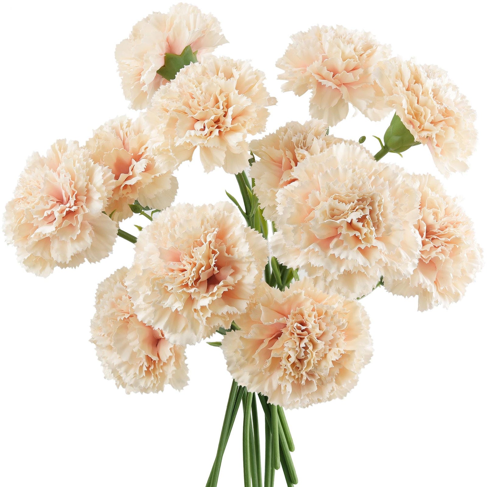 Peach Puff Faux Carnation Flowers – 1 ft (29 cm) Tall, Realistic Silk Floral Decor for Weddings, Events, and Home Arrangement