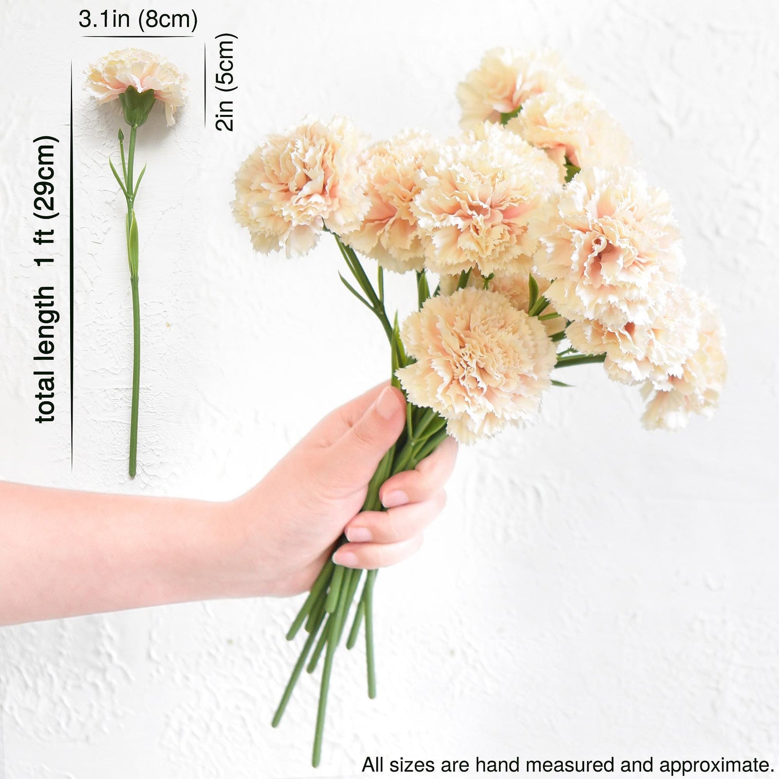 Peach Puff Faux Carnation Flowers – 1 ft (29 cm) Tall, Realistic Silk Floral Decor for Weddings, Events, and Home Arrangement