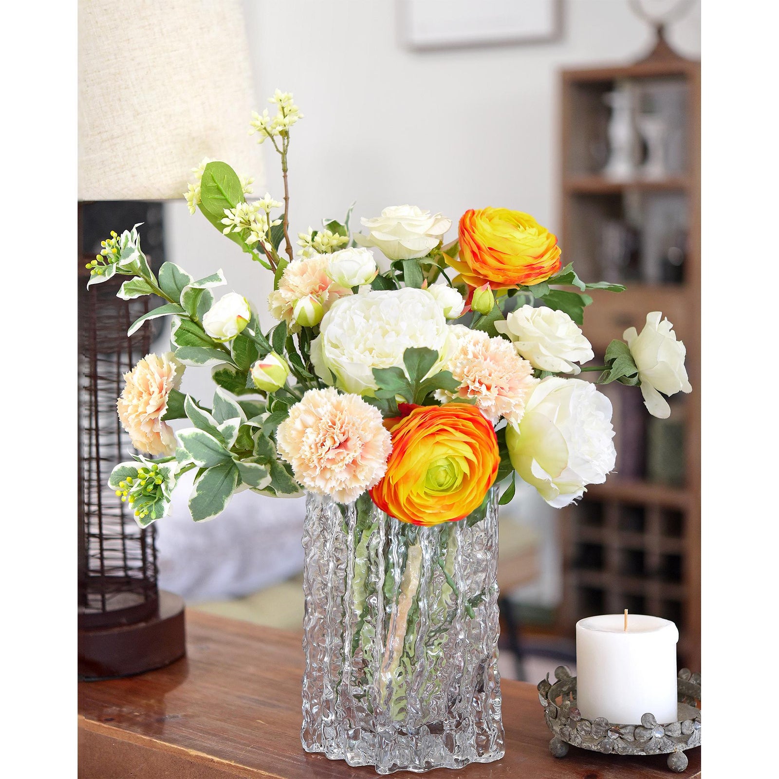 Peach Puff Faux Carnation Flowers – 1 ft (29 cm) Tall, Realistic Silk Floral Decor for Weddings, Events, and Home Arrangement