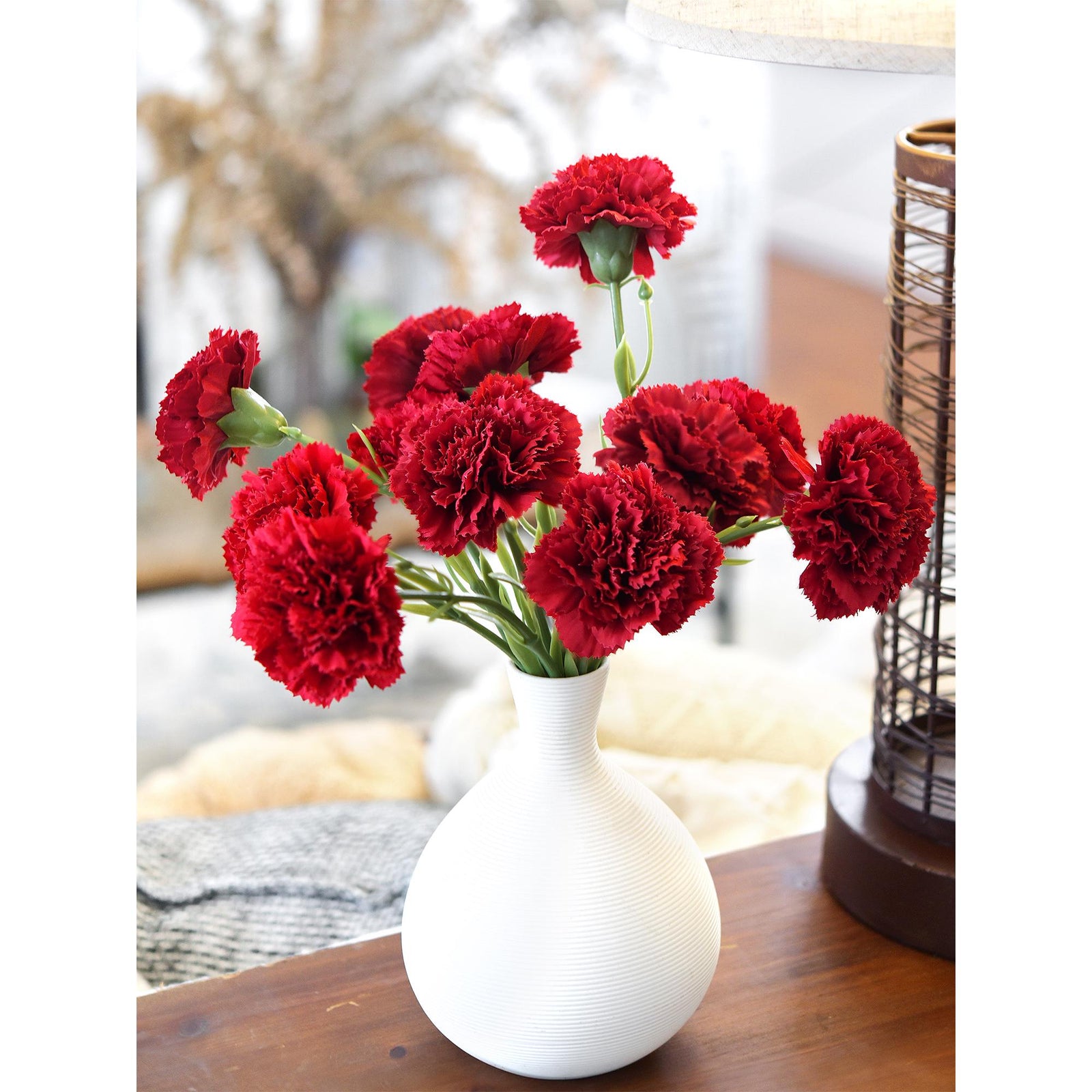 Persian Red Faux Carnation Flowers – 1 ft (29 cm) Tall, Realistic Silk Floral Decor for Weddings, Events, and Home Arrangements