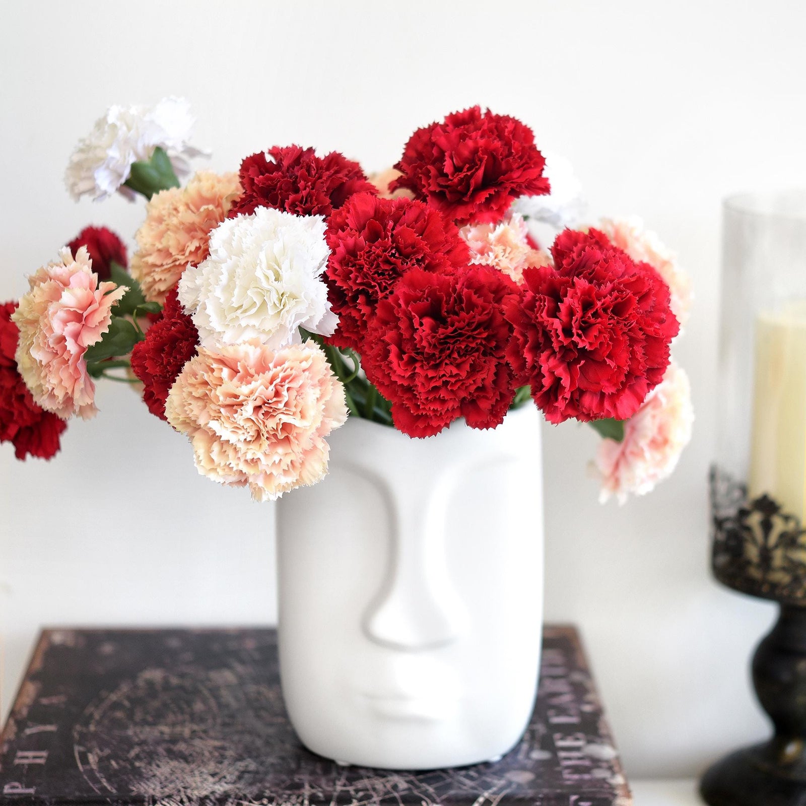 Persian Red Faux Carnation Flowers – 1 ft (29 cm) Tall, Realistic Silk Floral Decor for Weddings, Events, and Home Arrangements
