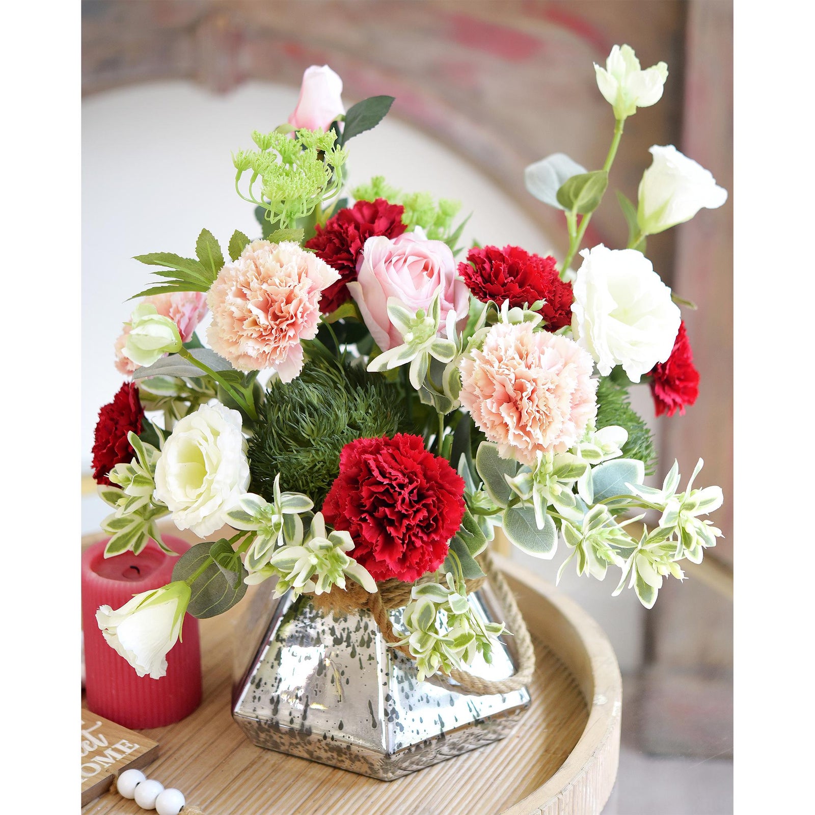 Persian Red Faux Carnation Flowers – 1 ft (29 cm) Tall, Realistic Silk Floral Decor for Weddings, Events, and Home Arrangements