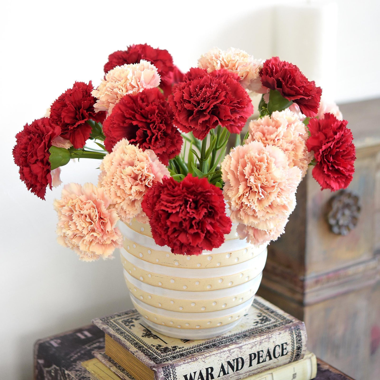 Pink Cream Blush Faux Carnation Flowers – 1 ft (29 cm) Tall, Realistic Silk Floral Decor for Weddings, Events, and Home Arrangements