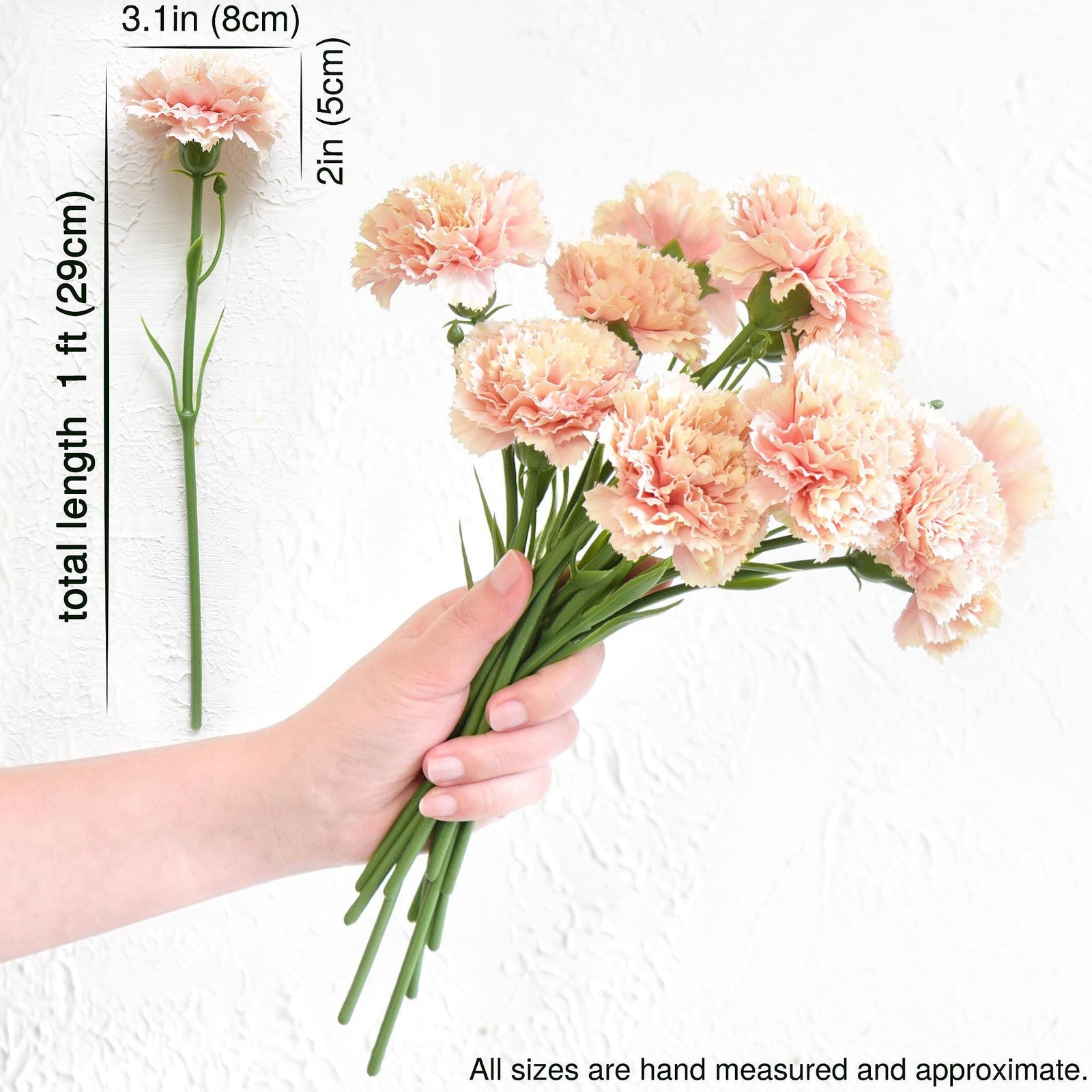 Pink Cream Blush Faux Carnation Flowers – 1 ft (29 cm) Tall, Realistic Silk Floral Decor for Weddings, Events, and Home Arrangements