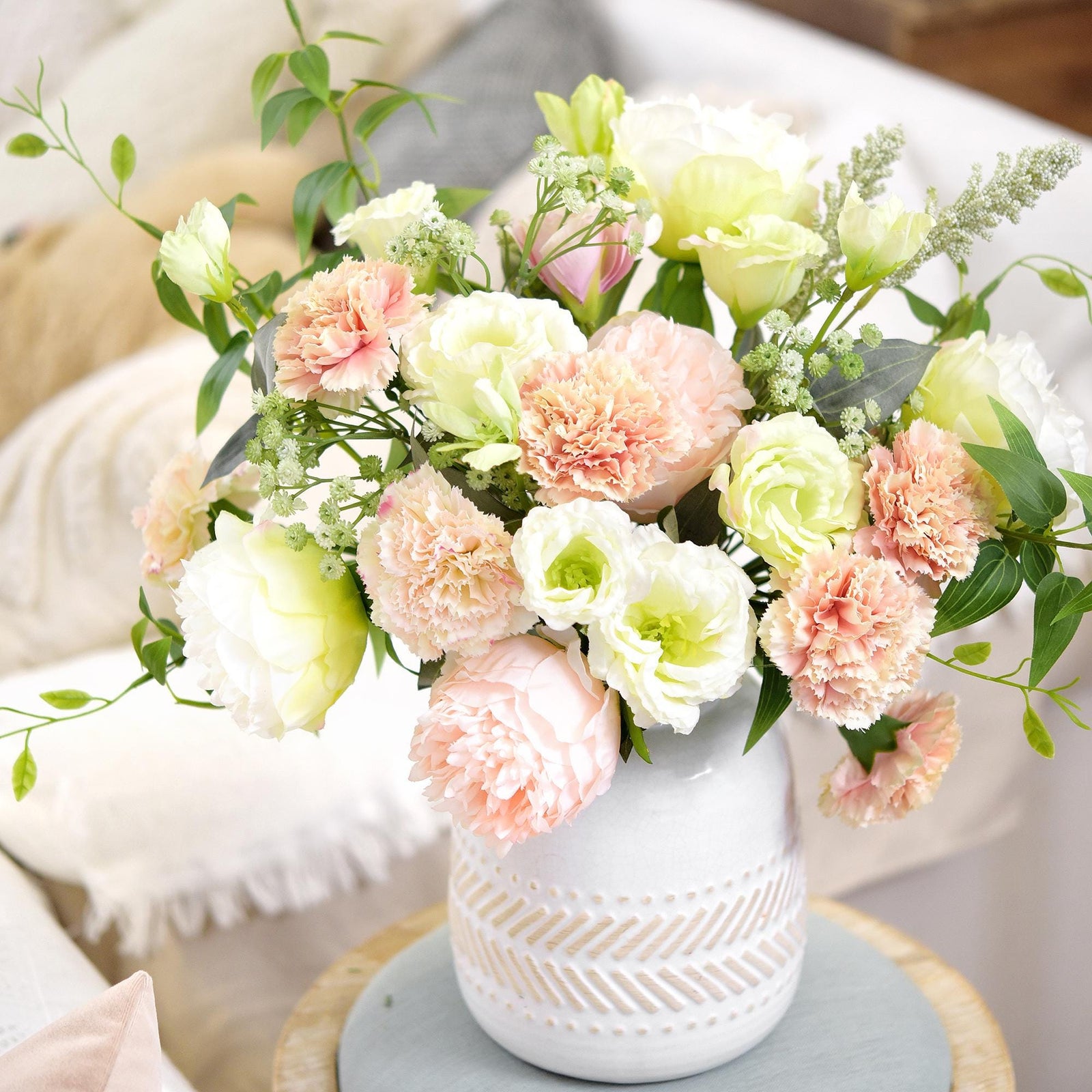 Pink Cream Blush Faux Carnation Flowers – 1 ft (29 cm) Tall, Realistic Silk Floral Decor for Weddings, Events, and Home Arrangements