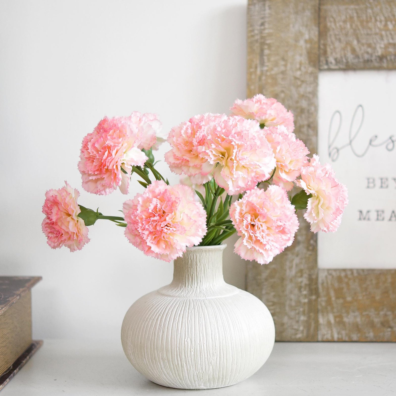 Dusky Pink Blossom Faux Carnation Flowers – 1 ft (29 cm) Tall, Realistic Silk Floral Decor for Weddings, Events, and Home Arrangements