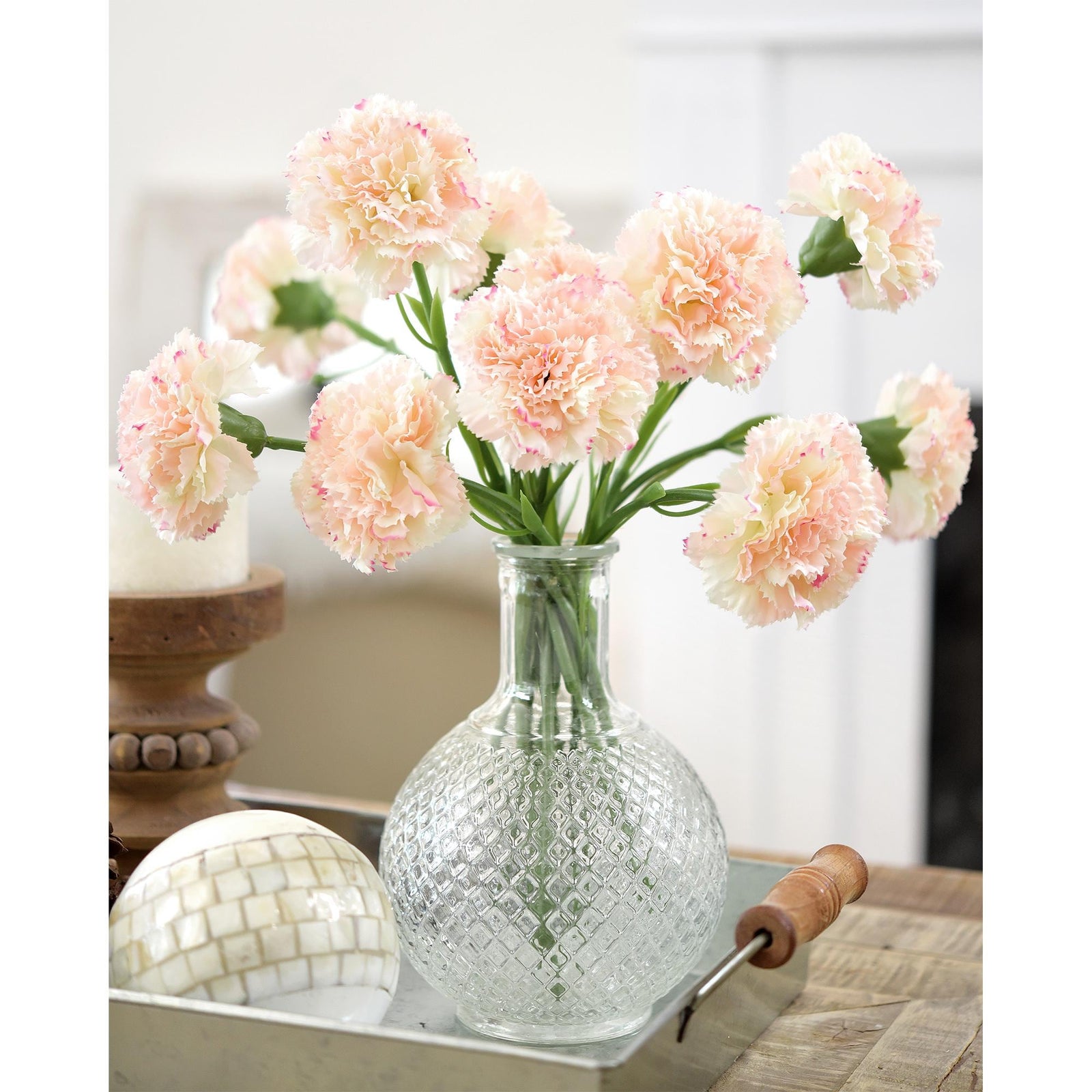 Blush Pink Veil Faux Carnation Flowers – 1 ft (29 cm) Tall, Realistic Silk Floral Decor for Weddings, Events, and Home Arrangements