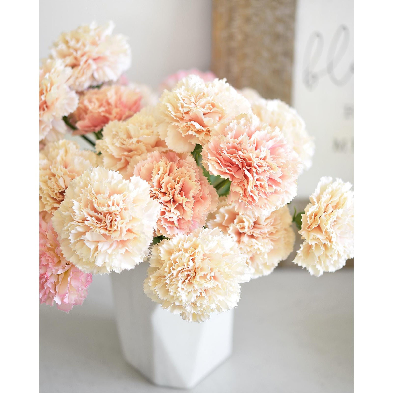 Peach Puff Faux Carnation Flowers – 1 ft (29 cm) Tall, Realistic Silk Floral Decor for Weddings, Events, and Home Arrangement