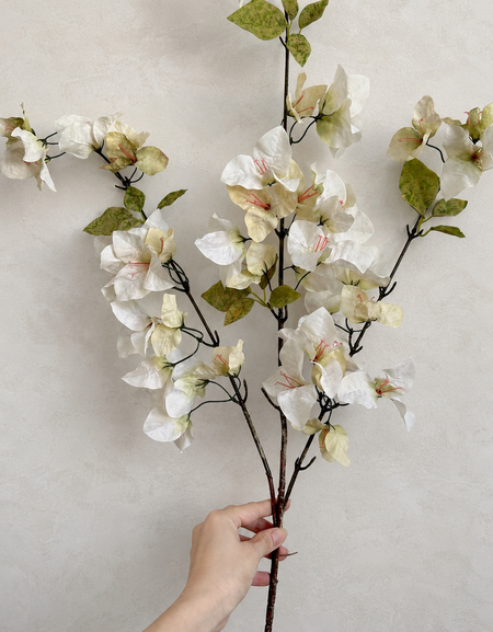 Ivory cream artificial bougainvillea branch, 37.4 inch full length
