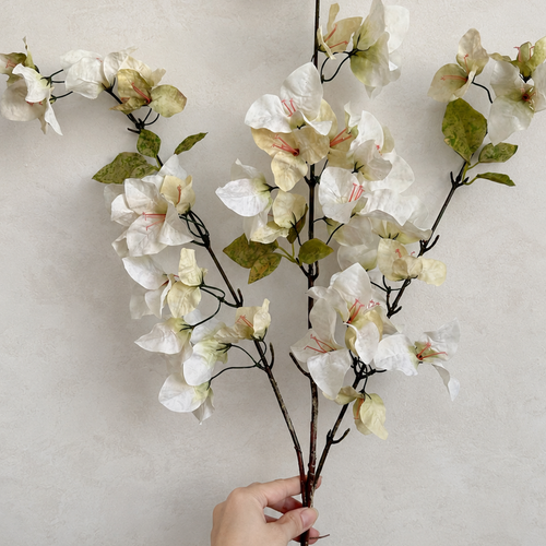 Ivory cream artificial bougainvillea branch, 37.4 inch full length