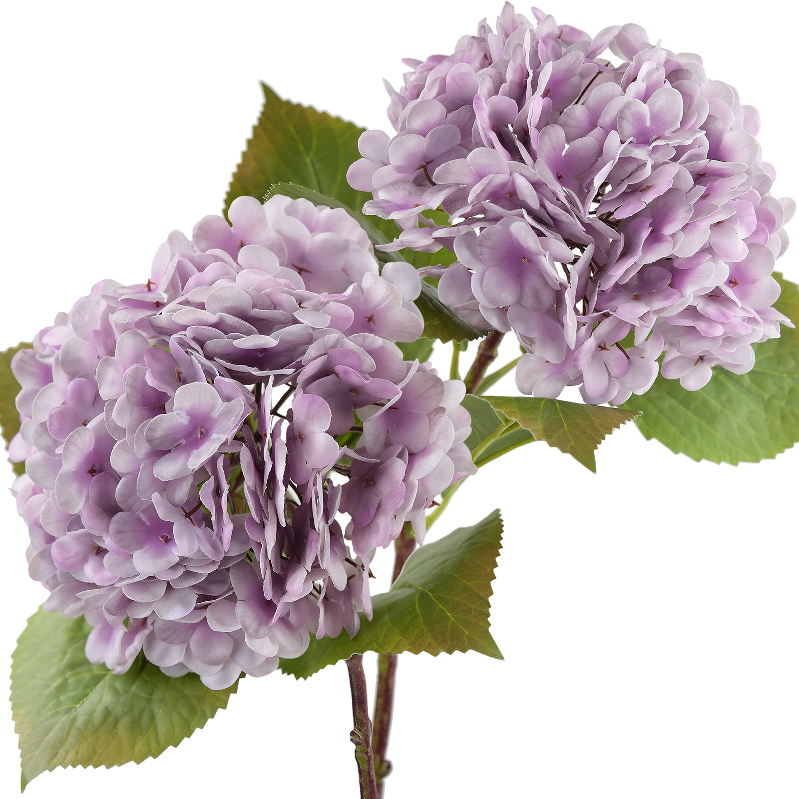 Light lavender lilac Real Touch hydrangea stems, set of 2, main product view.
