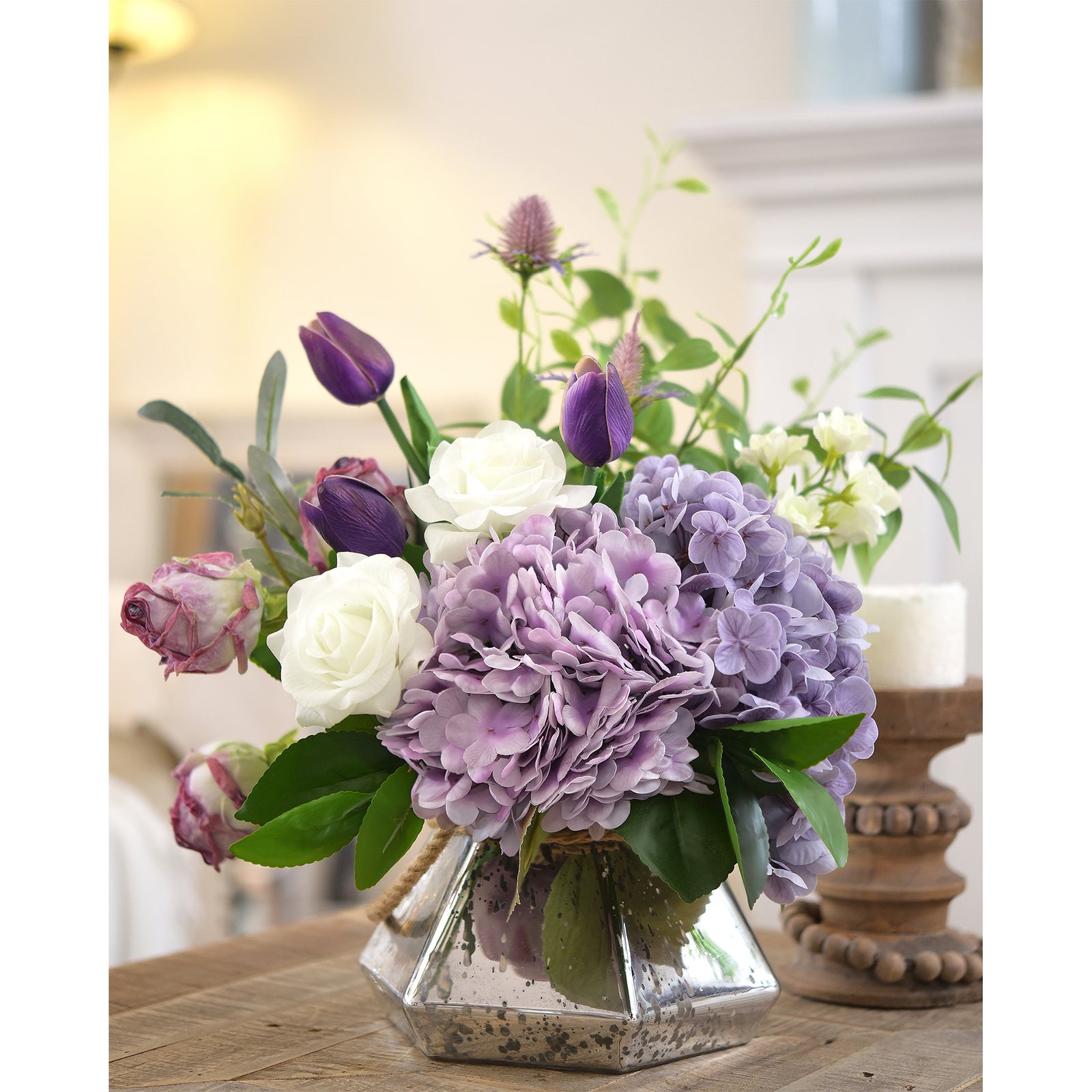 Light lavender lilac Real Touch hydrangea stems, set of 2, product view 2.