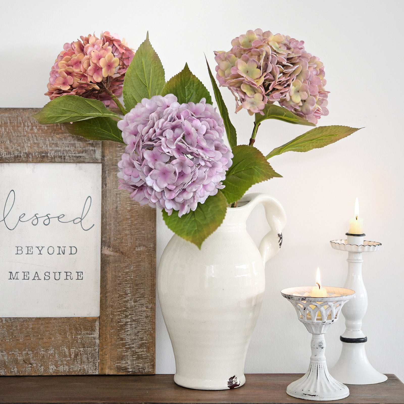 Light lavender lilac Real Touch hydrangea stems, set of 2, product view 6.