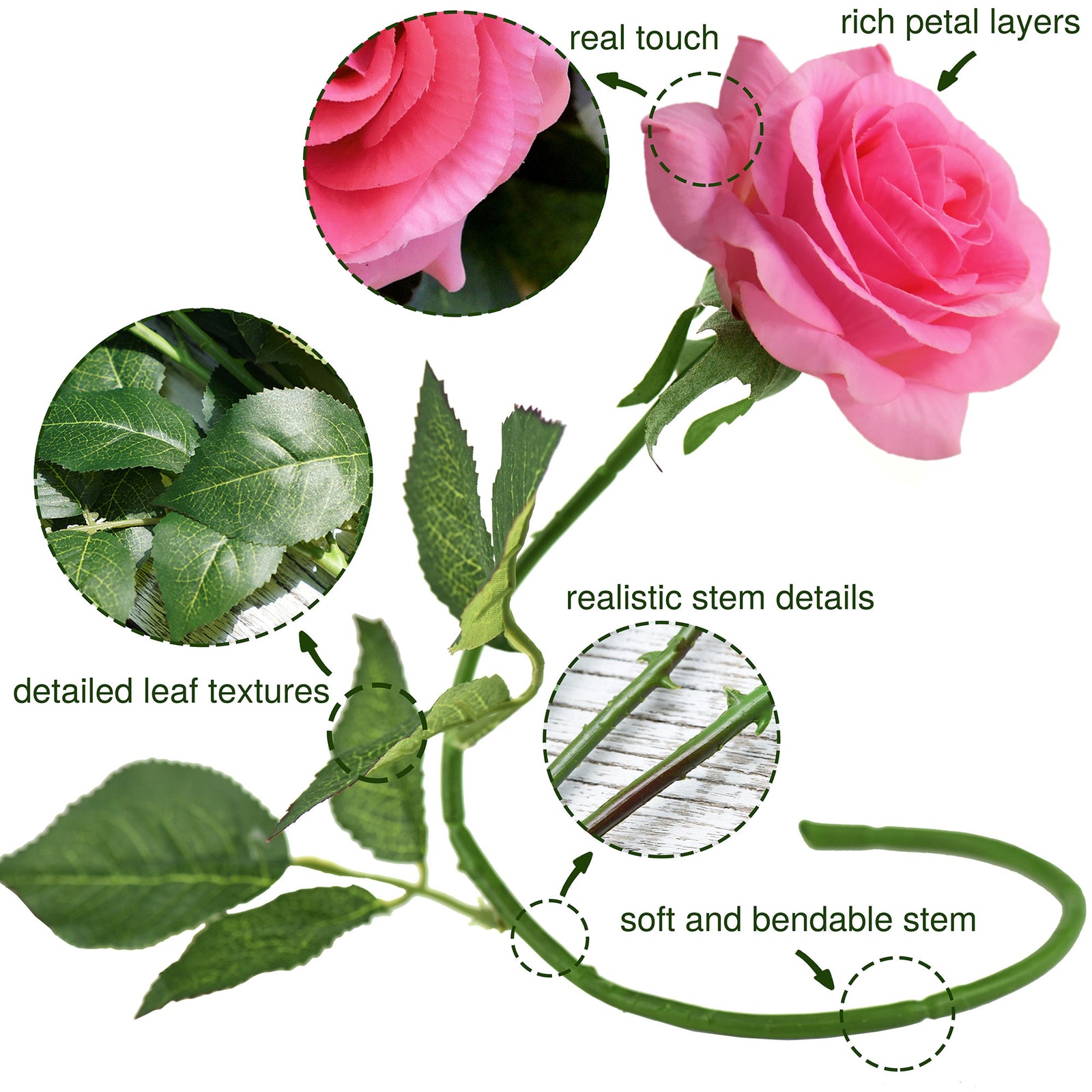Artificial magenta pink rose stems shown in an additional floral product view.
