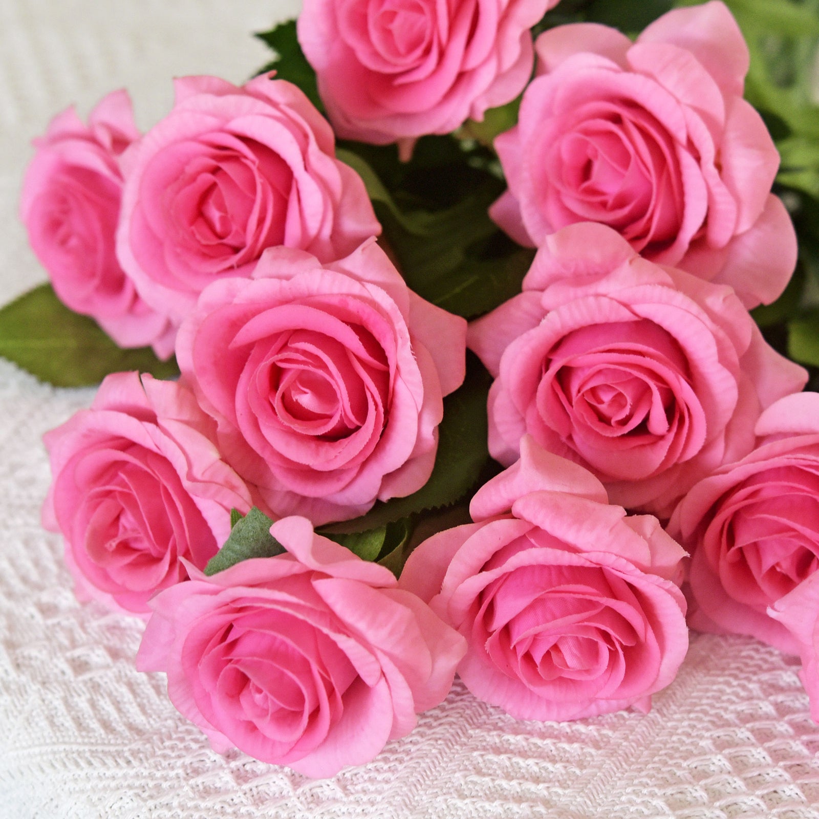 Real Touch magenta pink rose flowers shown from an additional product angle.