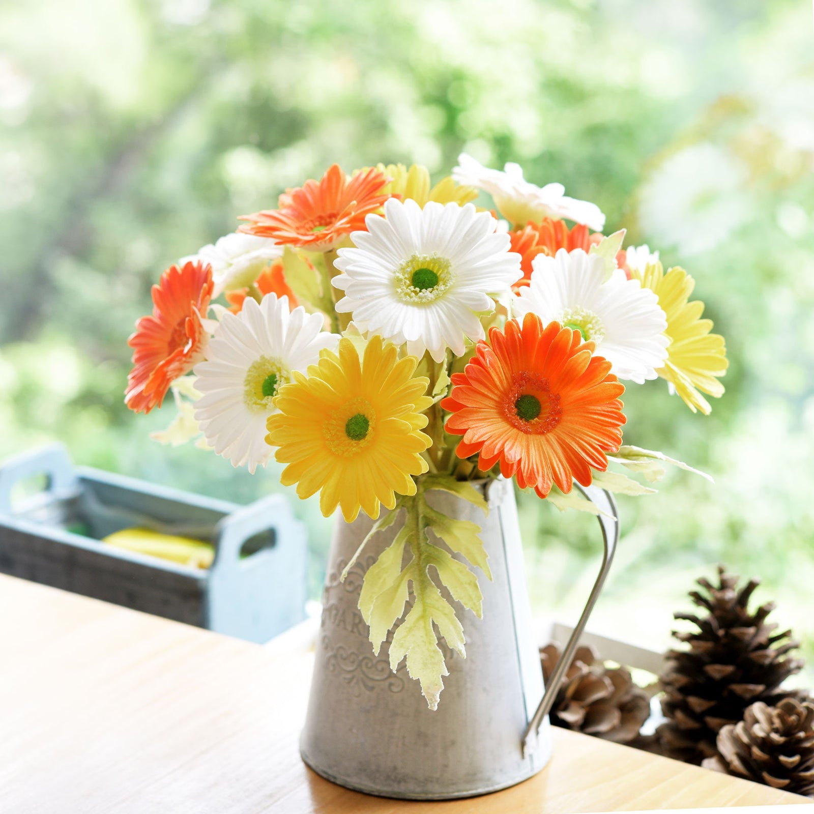 Marmalade orange artificial gerbera stems shown in a full product view.