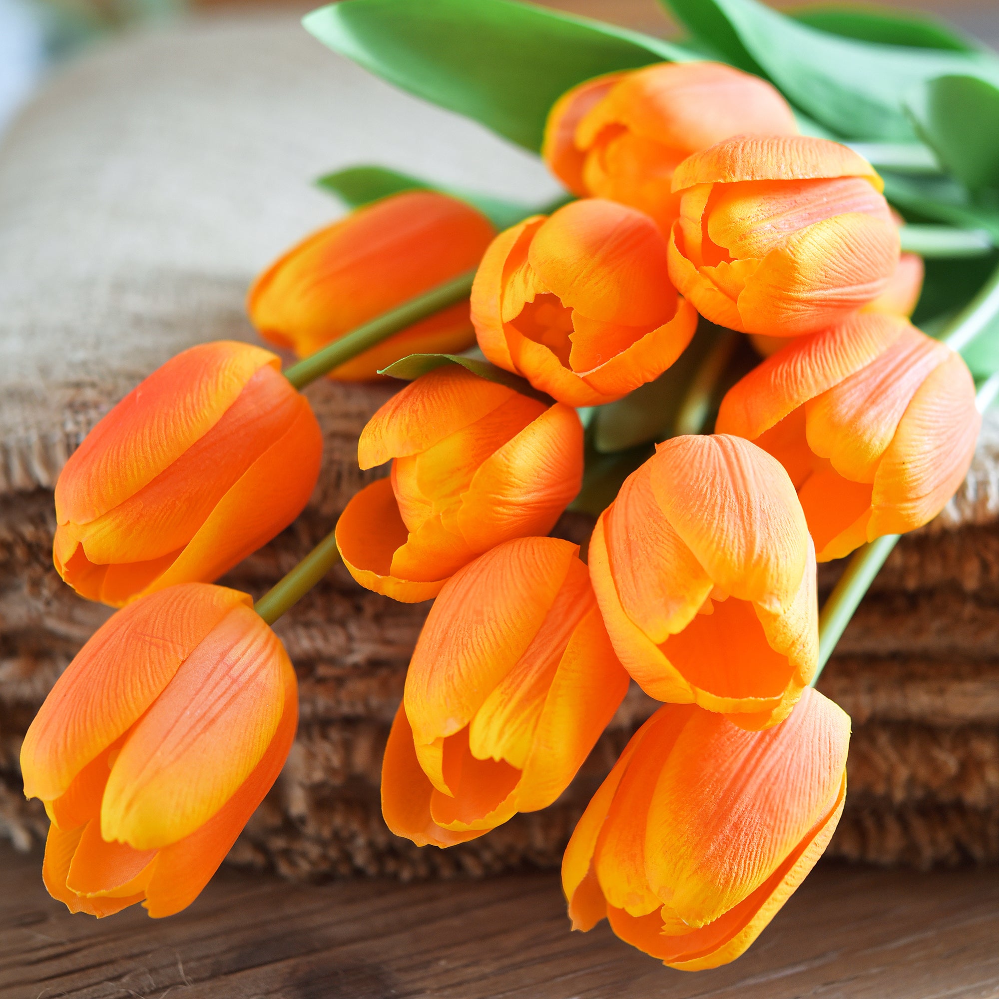 Real Touch Long Stem Orange Tulips – 12 Artificial Flowers with