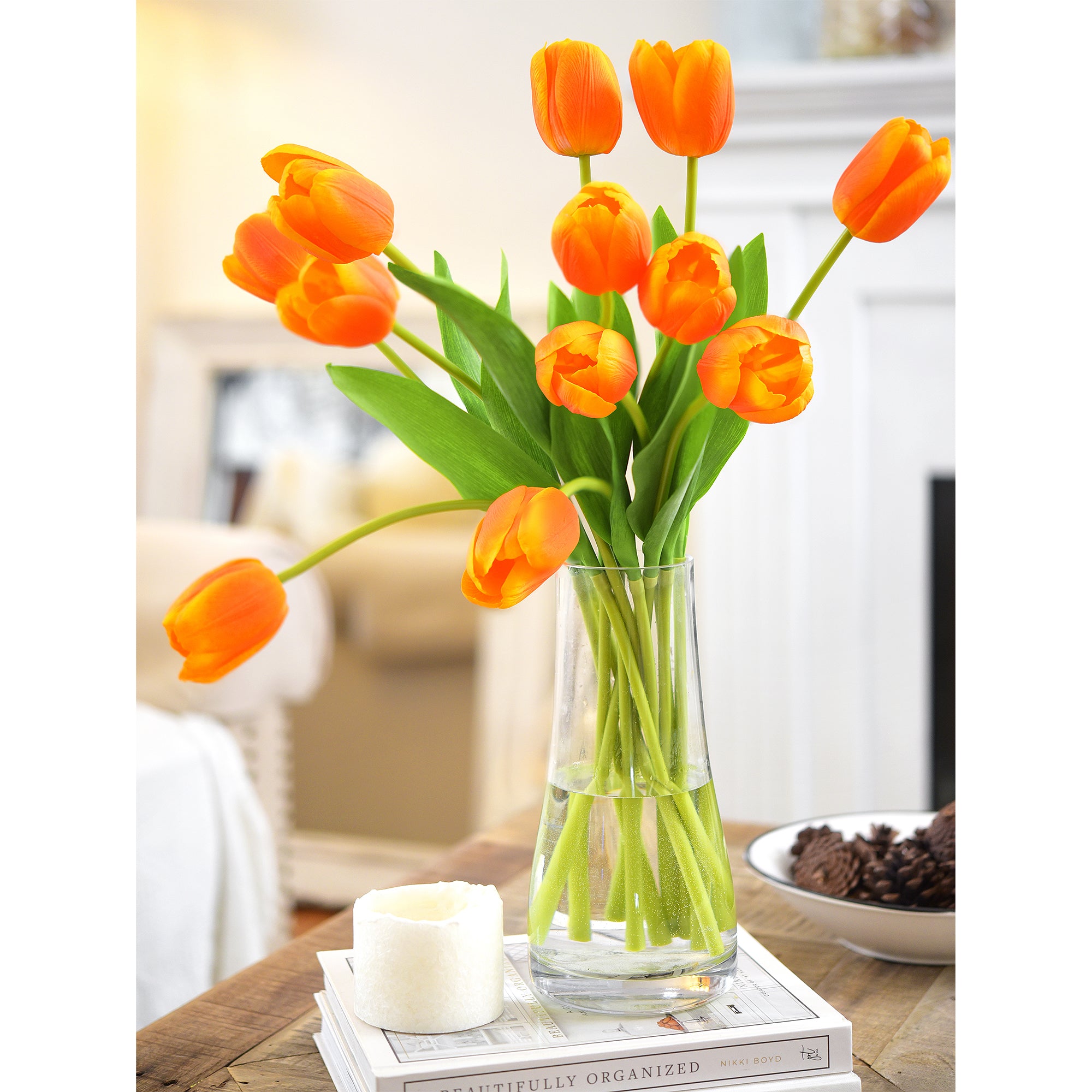 Real Touch Long Stem Orange Tulips – 12 Artificial Flowers with