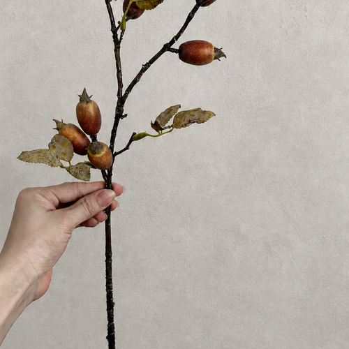 Rustic brown red faux rosehip berry branch, 23.6 inch decorative stem