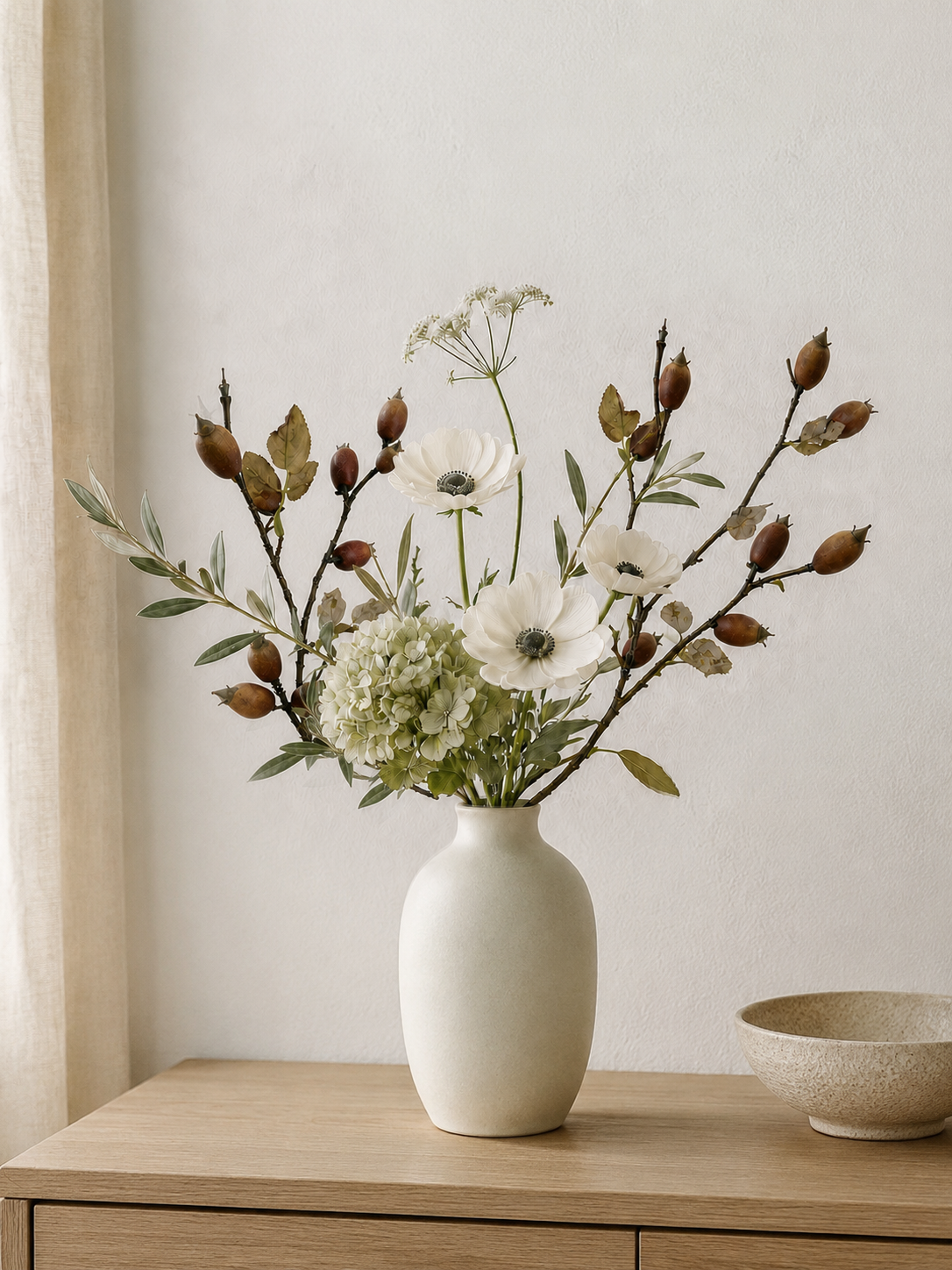 Rustic brown red artificial rosehip berry branch for floral styling