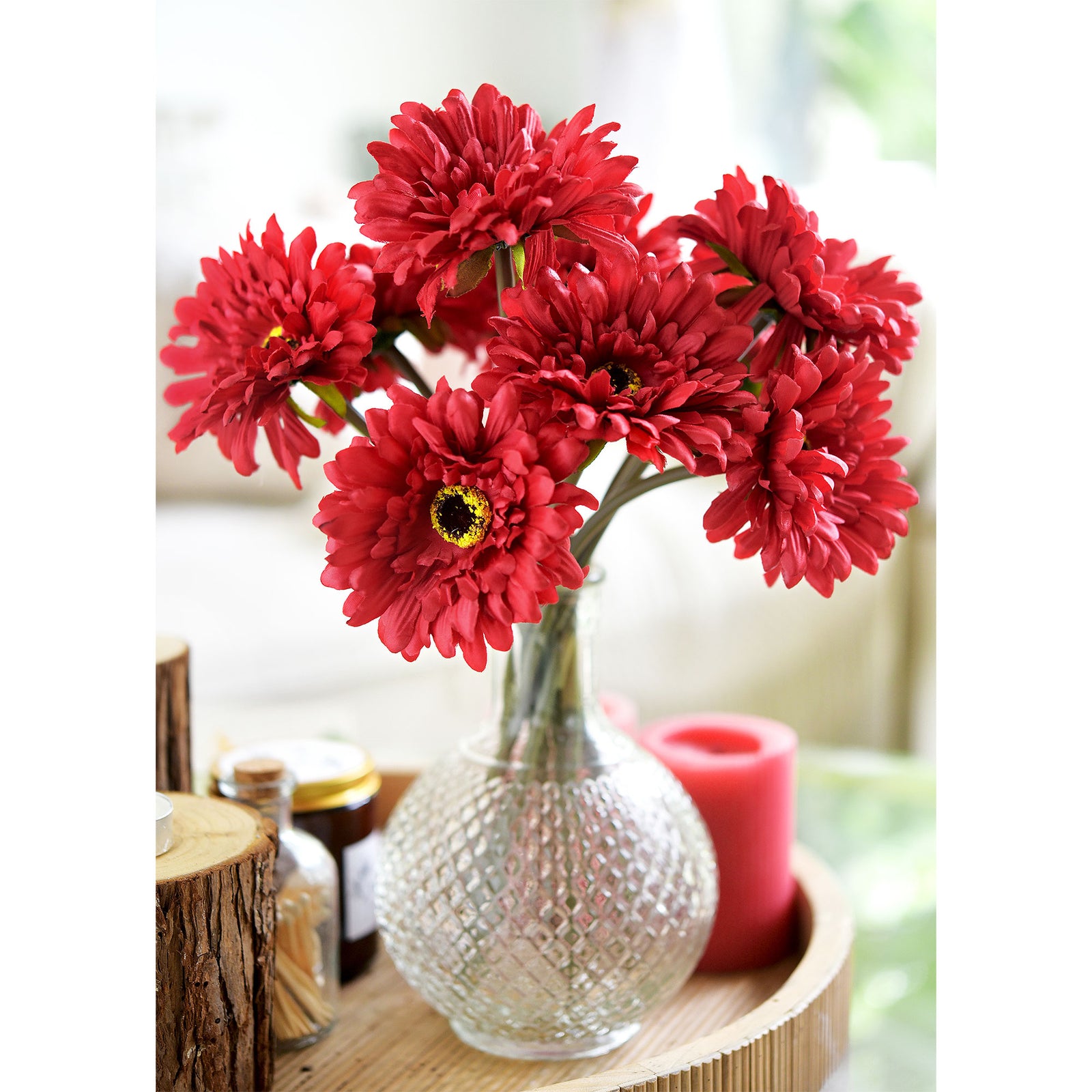 Artificial gerbera flower stems from the eight-color listing shown for arrangement styling.