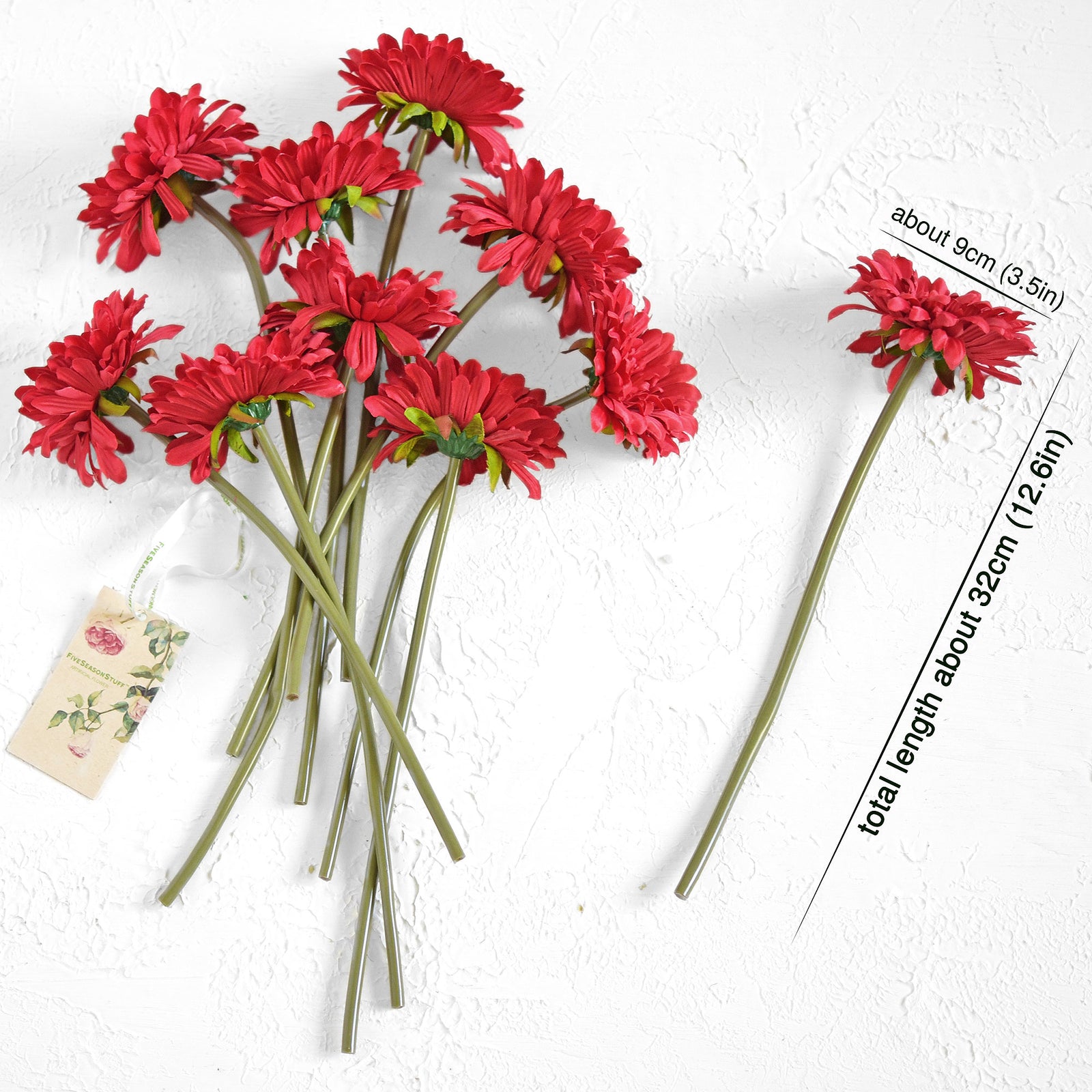 Silk artificial gerbera stems shown in an additional floral product view.