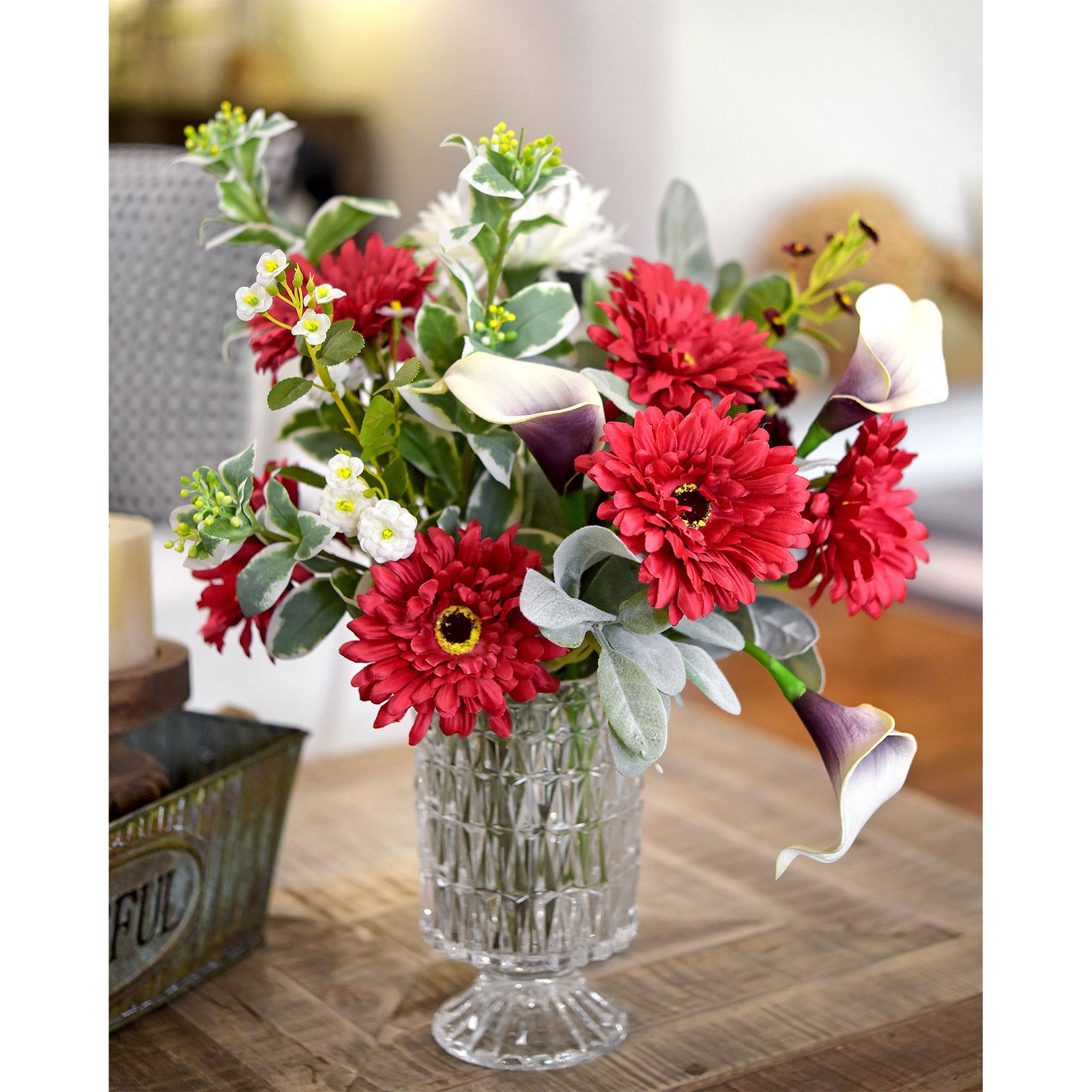 Artificial silk gerbera flowers shown in an additional product and styling view.