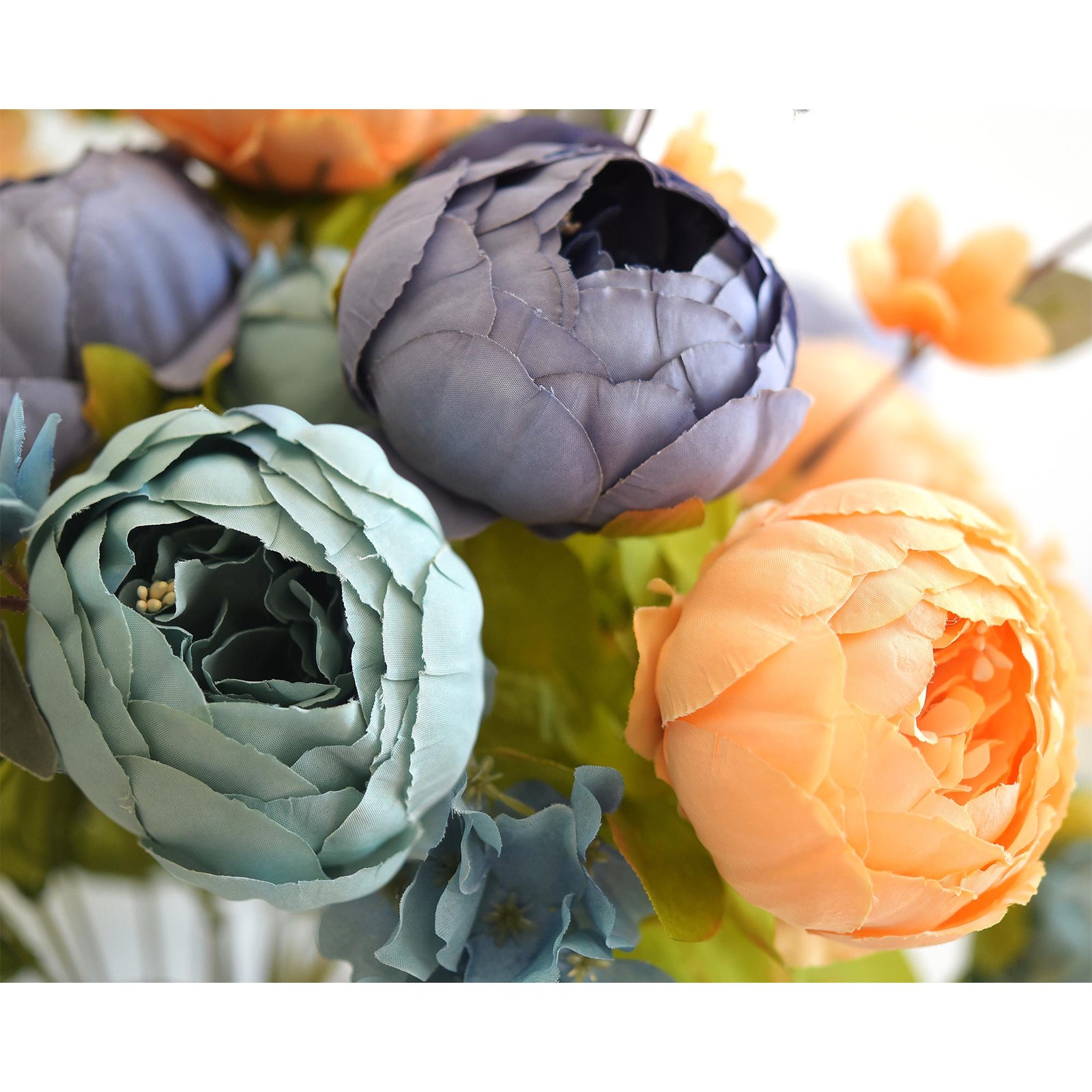 Vintage Peaceful silk peony bouquets shown for vase and centerpiece styling.