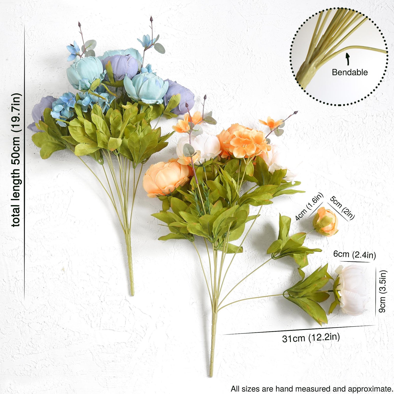 Two Vintage Peaceful artificial peony bouquet stems shown together for arrangement styling.