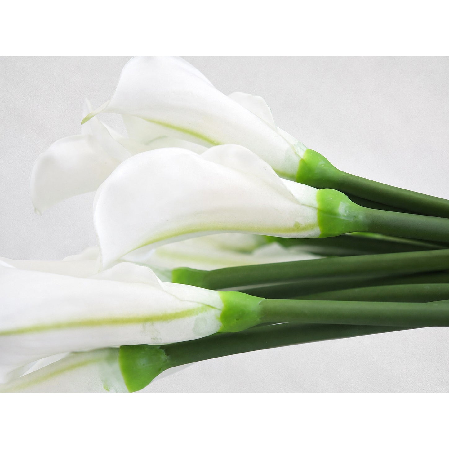 Long green stems of white Real Touch calla lilies, product detail
