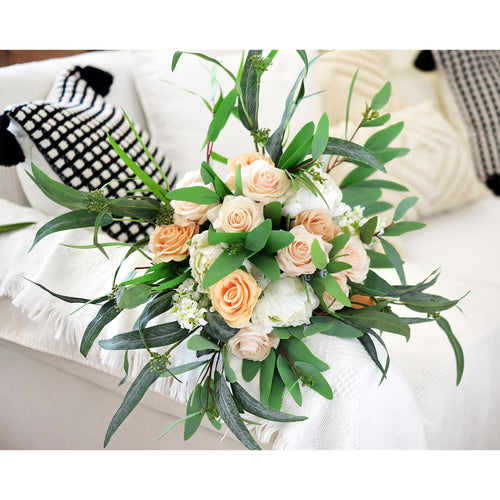 FiveSeasonStuff 18.5" Long Stem Seeded Willow Eucalyptus Artificial Greenery Fillers 10 Bunches