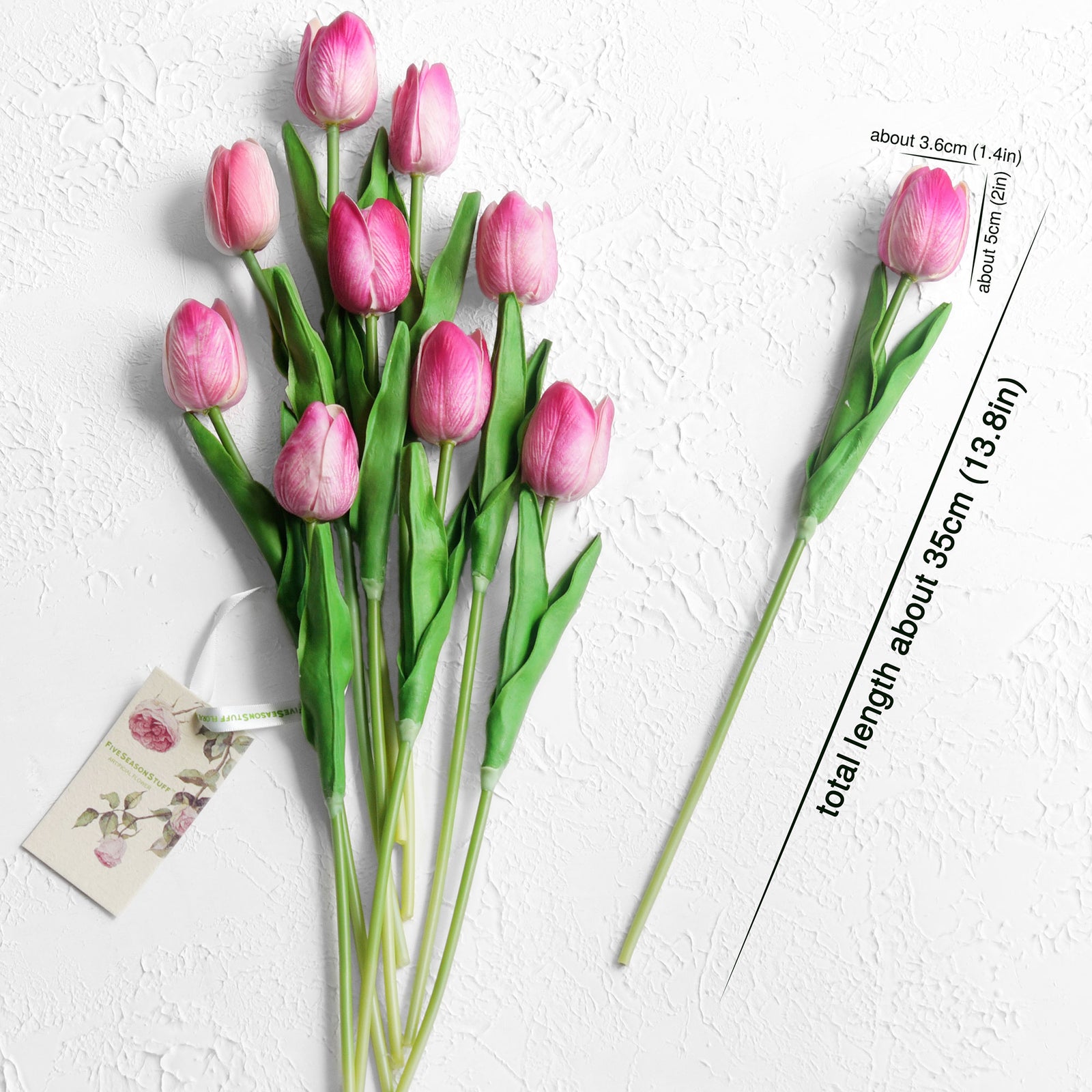 Magenta Pink Real Touch Tulips Artificial Flowers Bouquet 10 Stems