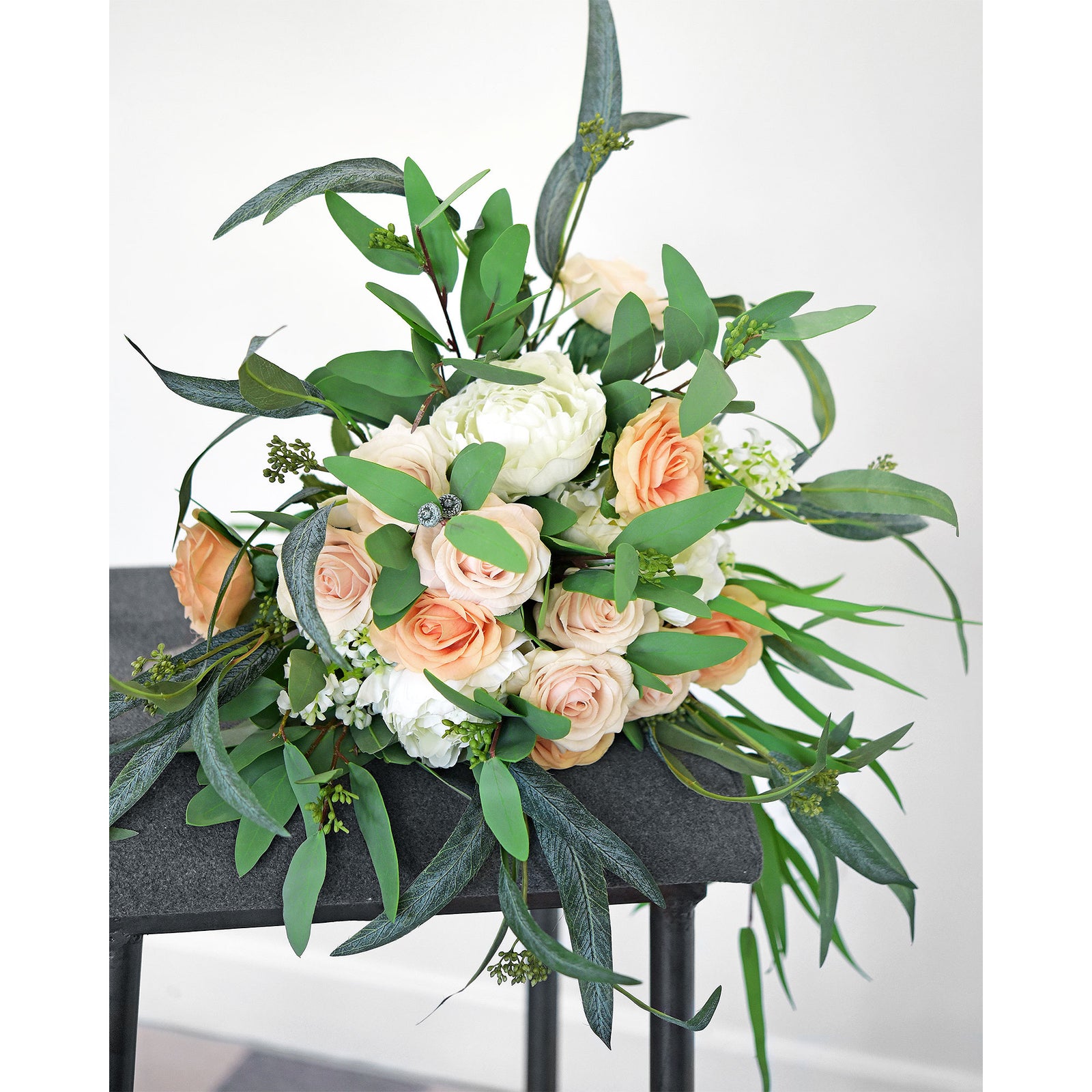 FiveSeasonStuff 18.5" Long Stem Seeded Willow Eucalyptus Artificial Greenery Fillers 10 Bunches