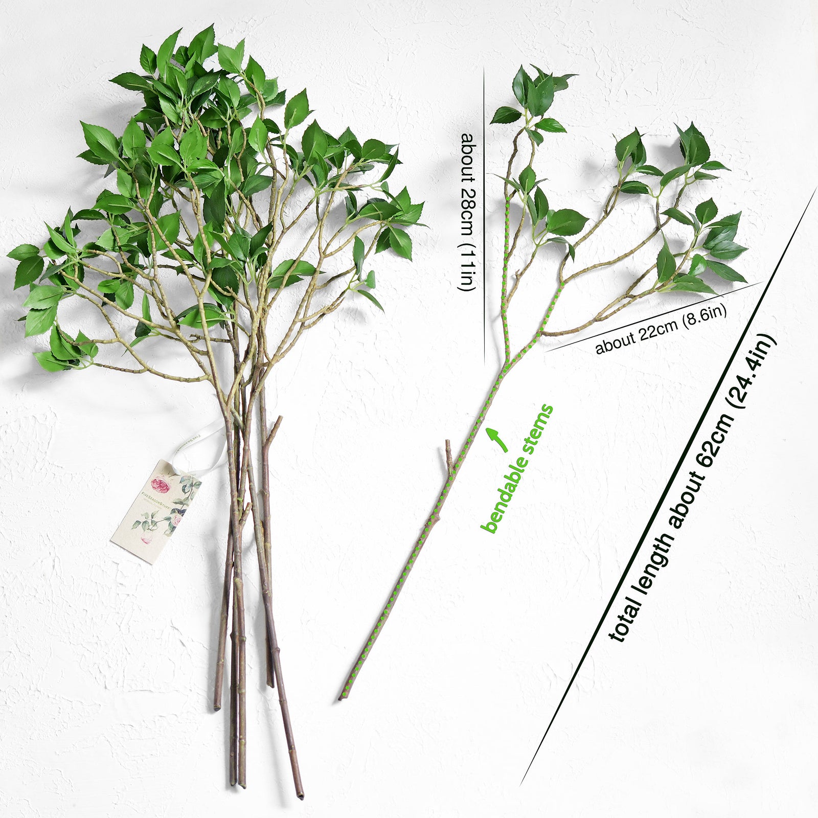 6 Bunches 25.6'' 65cm Real Touch Cherry Blossom Leaves and Branches Artificial Greenery Fillers