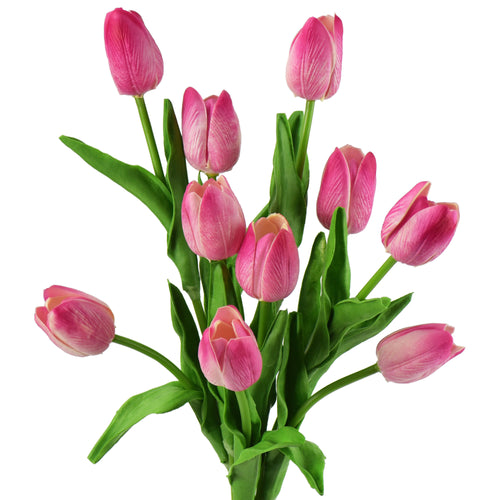 Magenta Pink Real Touch Tulips Artificial Flowers Bouquet 10 Stems